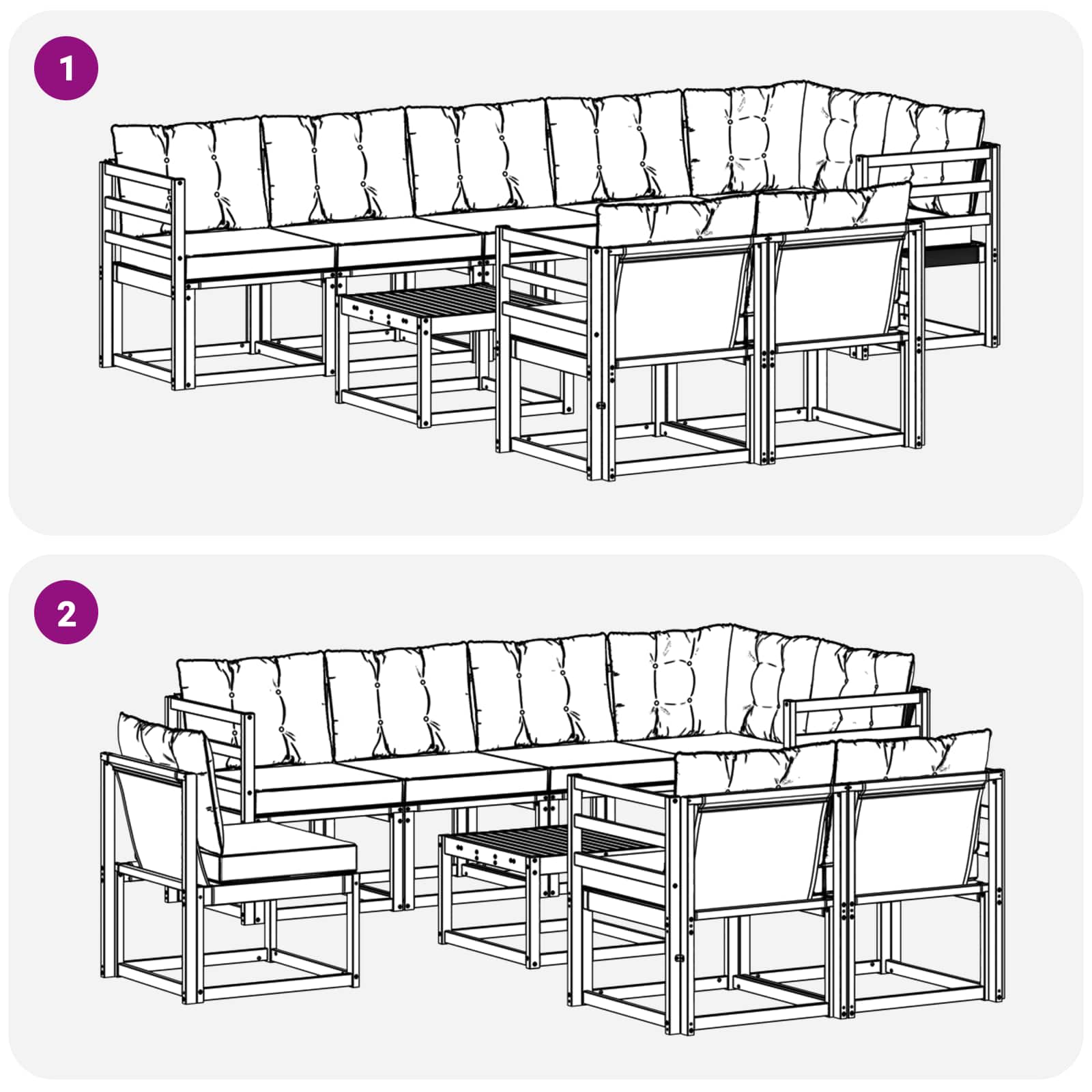 Set vanjskih sofa s jastukom 9 pcs Prirodna i crna