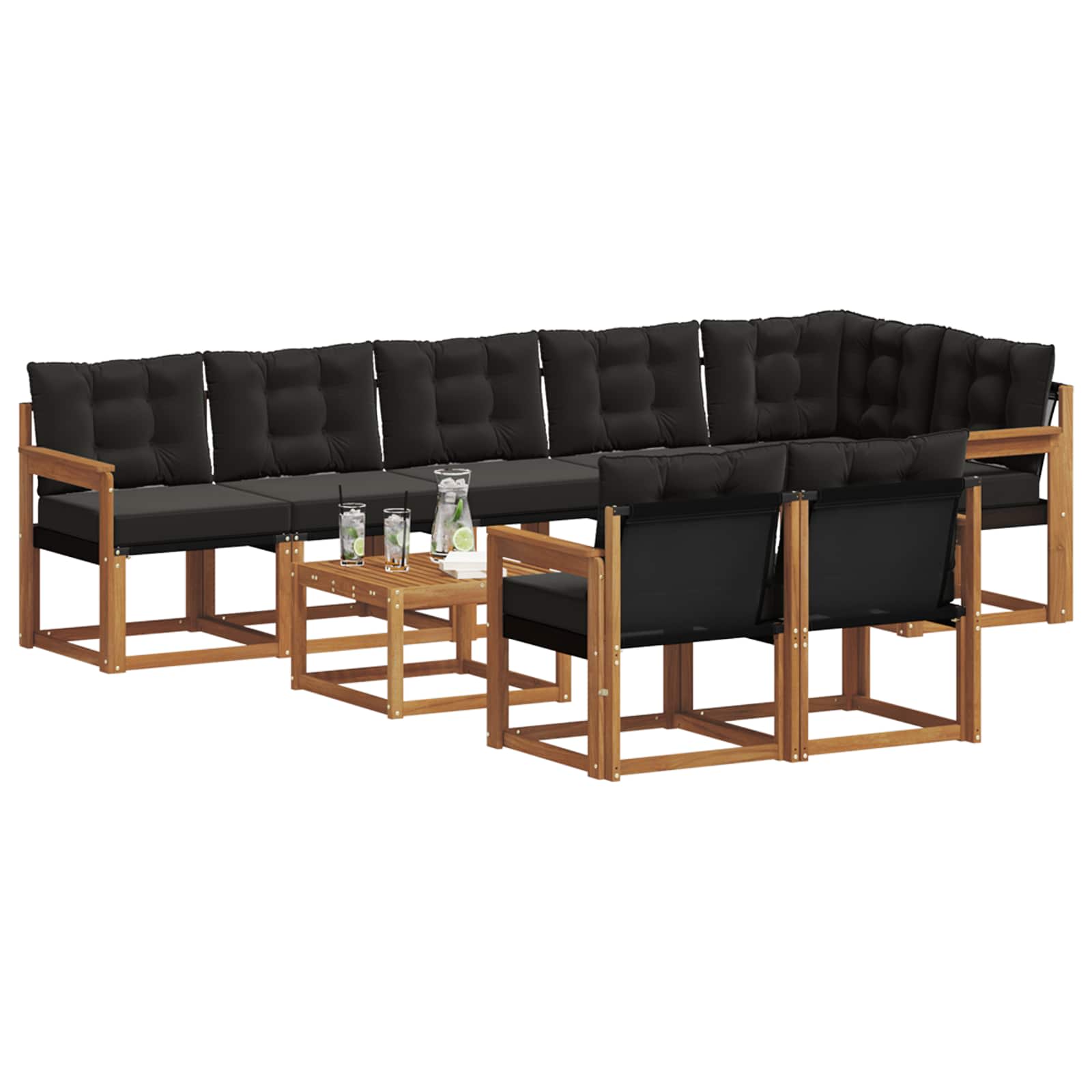 Set vanjskih sofa s jastukom 9 pcs Prirodna i crna