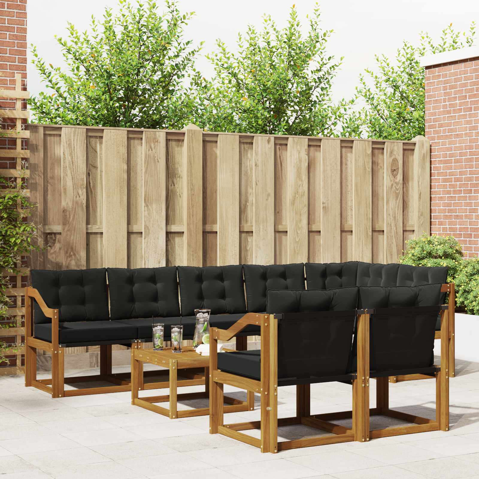 Set vanjskih sofa s jastukom 9 pcs Prirodna i crna