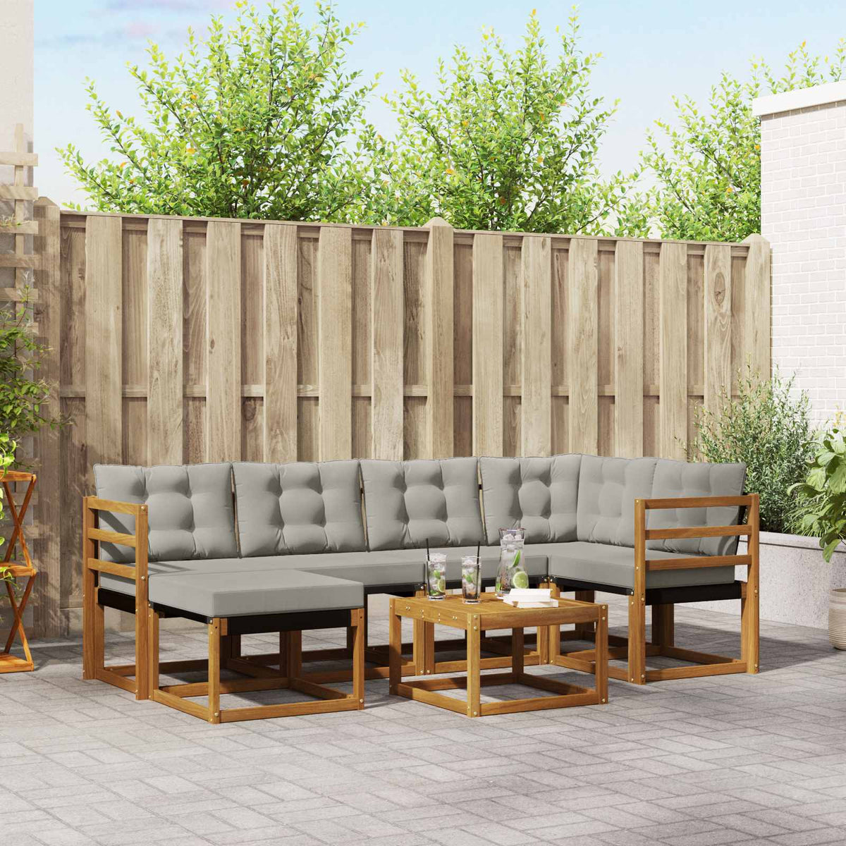 Set vanjskih sofa 7 kom. Prirodna i svijetlo siva