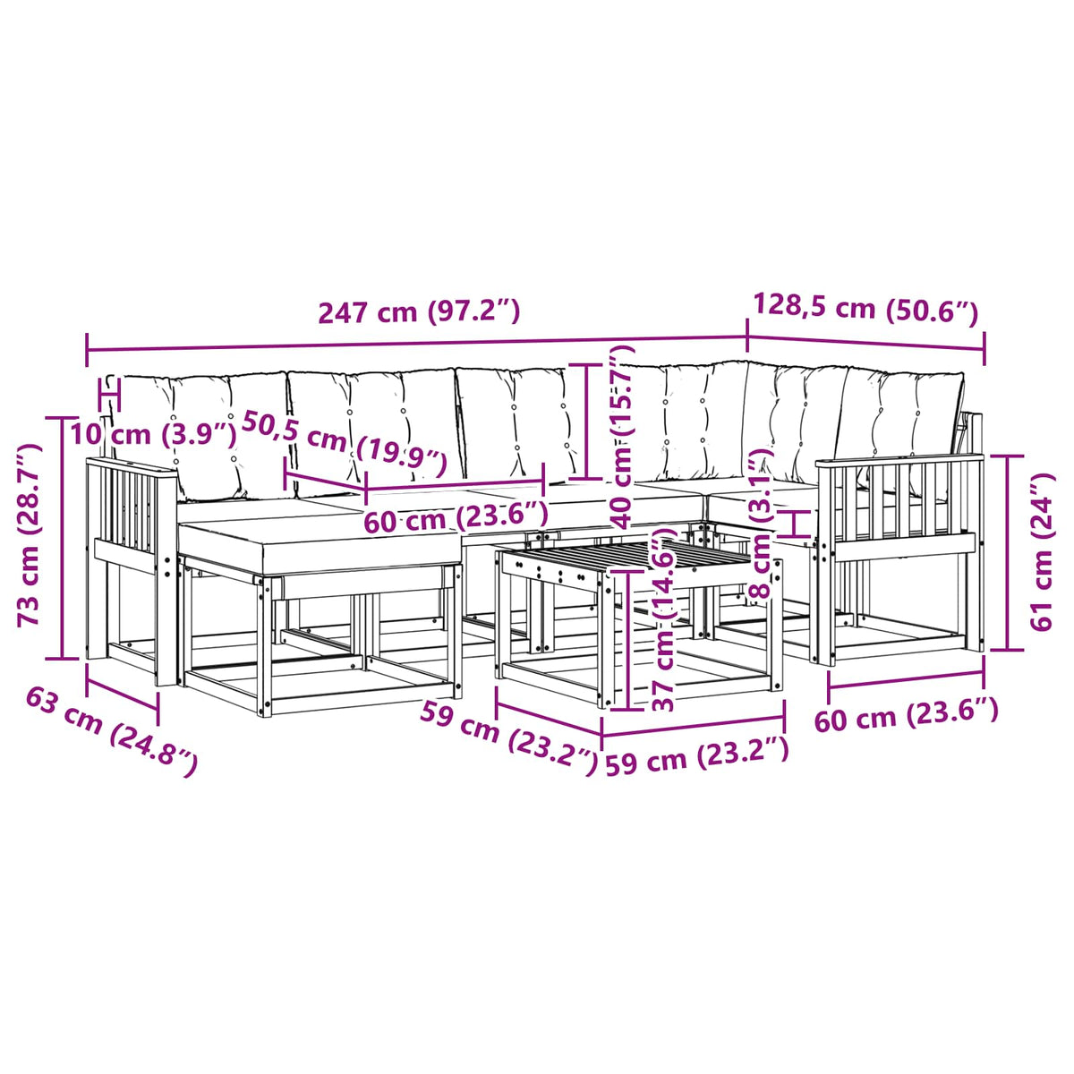Set vanjskih sofa 7 kom. Prirodna i svijetlo siva