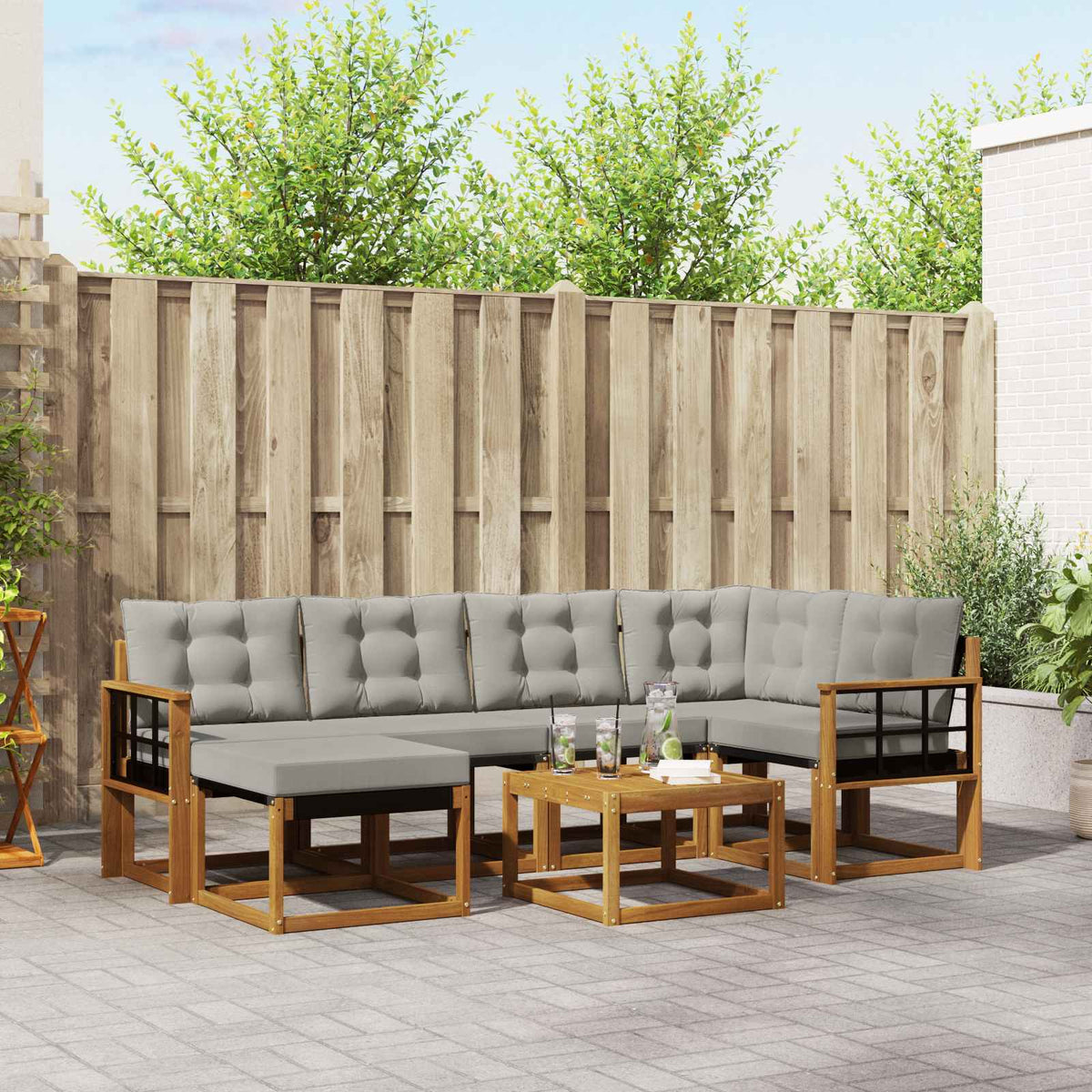 Set vanjskih sofa 7 kom. Prirodna i svijetlo siva