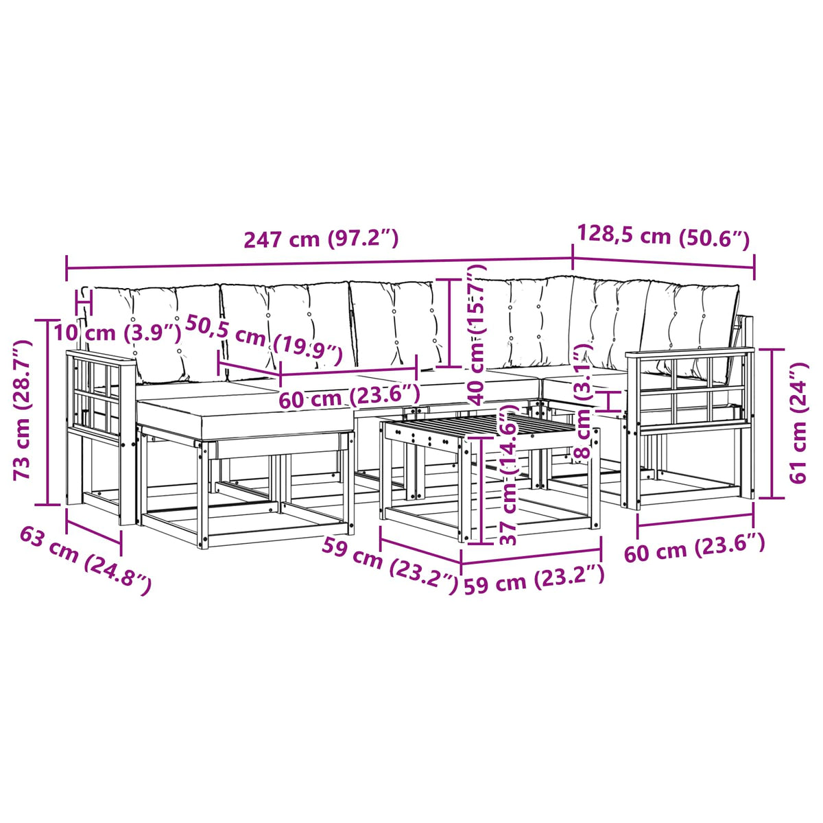 Set vanjskih sofa 7 kom. Prirodna i svijetlo siva