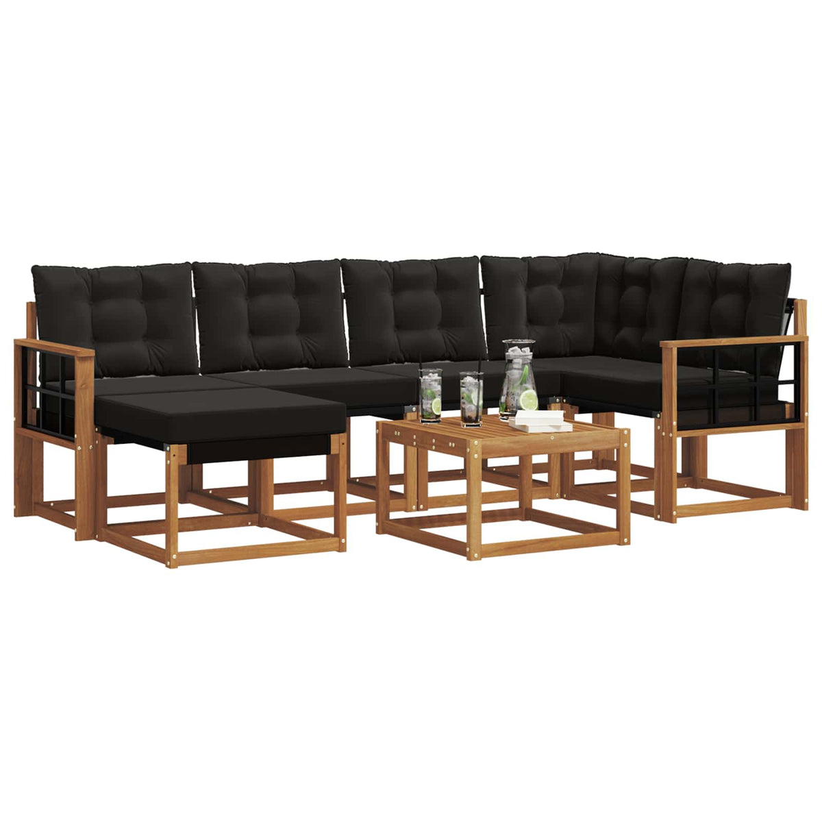 Set vanjskih sofa 7 kom. Prirodna i crna