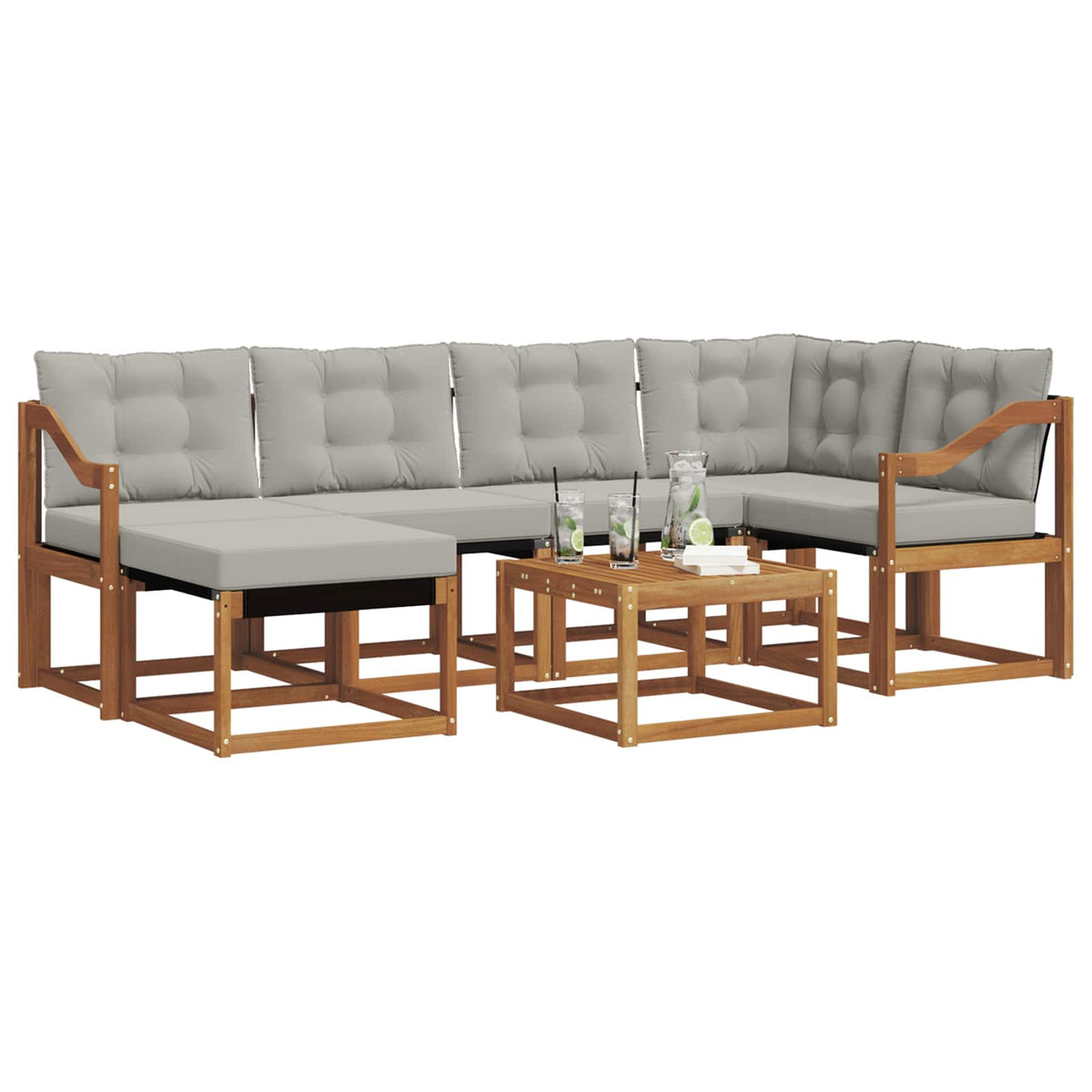 Set vanjskih sofa 7 kom. Prirodna i svijetlo siva