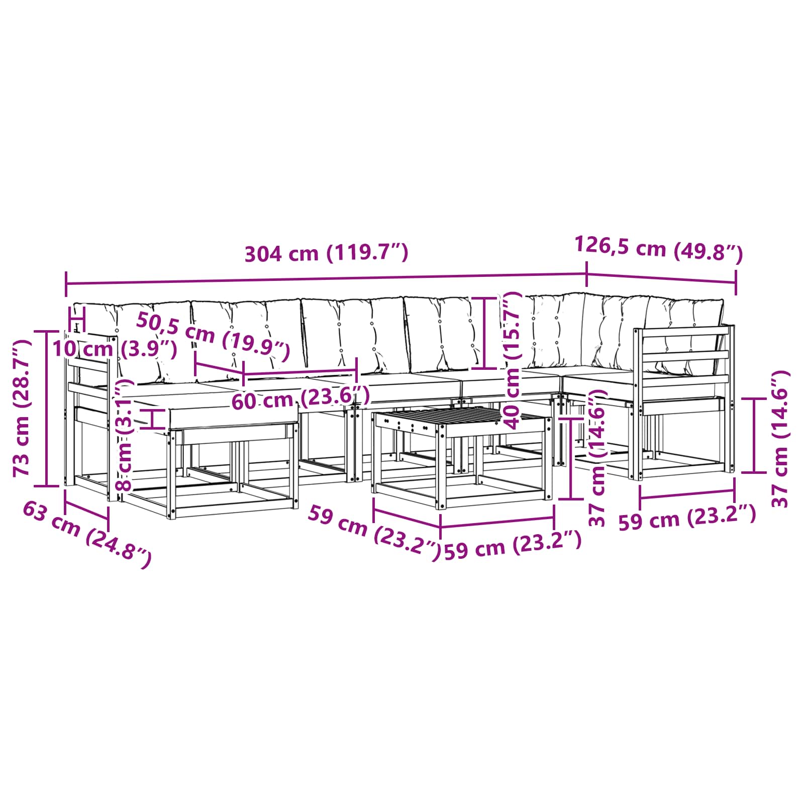 Set vanjskih sofa s jastukom 8 pcs Prirodna i crna