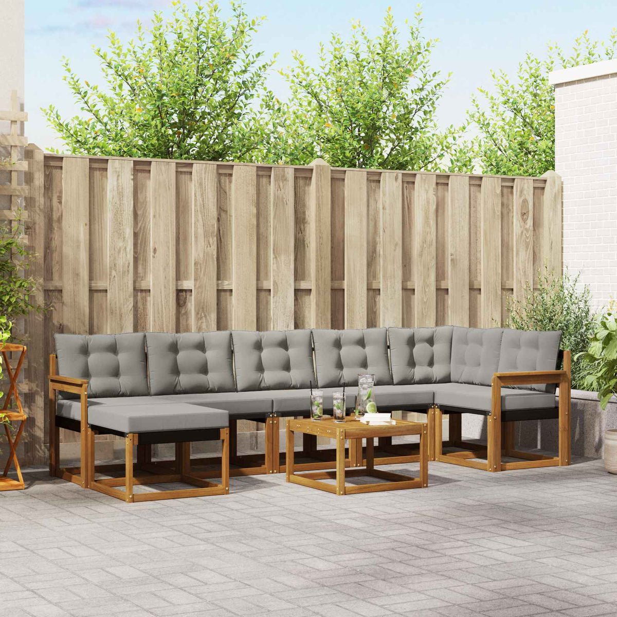 Set vanjskih sofa 8 kom. Prirodna i svijetlo siva