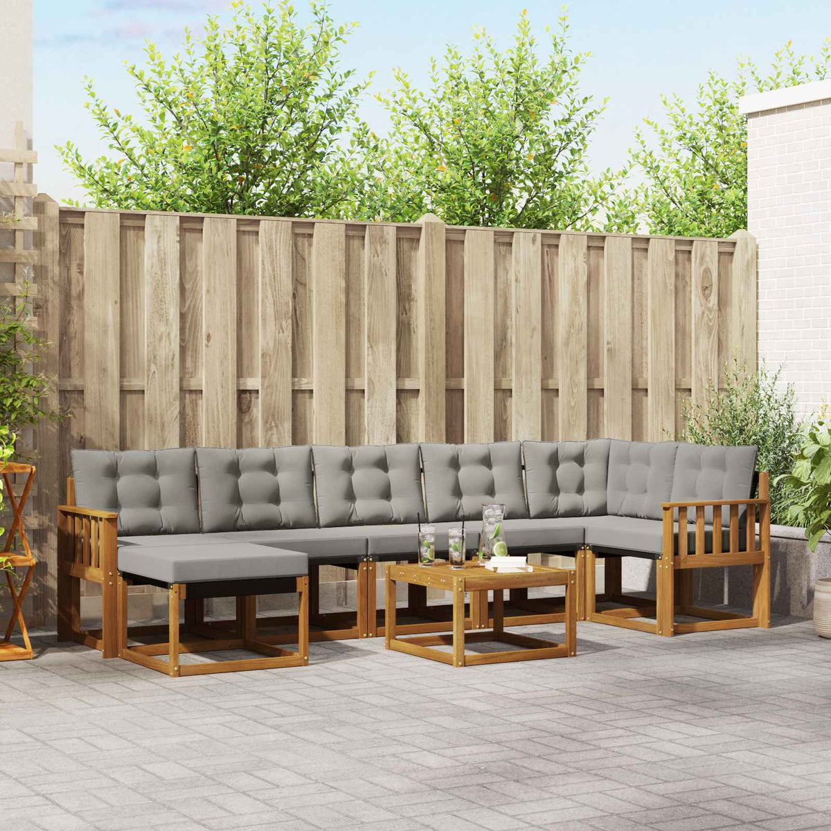 Set vanjskih sofa 8 kom. Prirodna i svijetlo siva