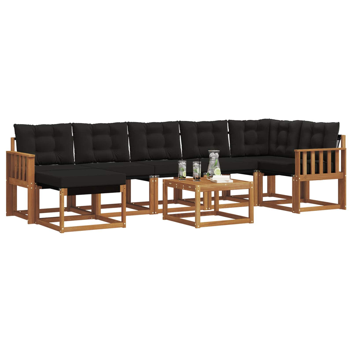 Set vanjskih sofa 8 kom. Prirodna i crna
