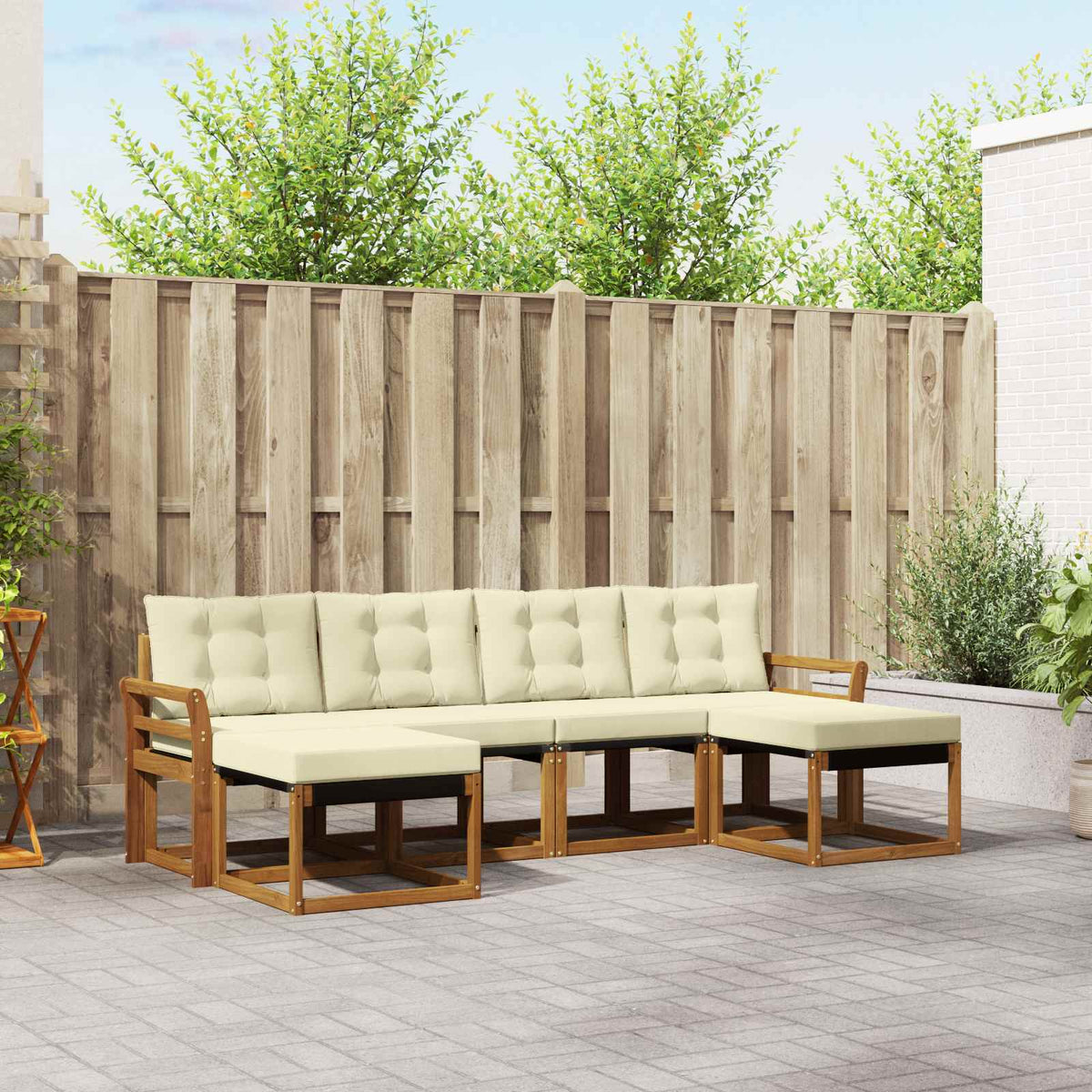 Set vanjskih sofa 6 kom. Prirodna i krem Smeđa 253 x 122,5 x 73 cm