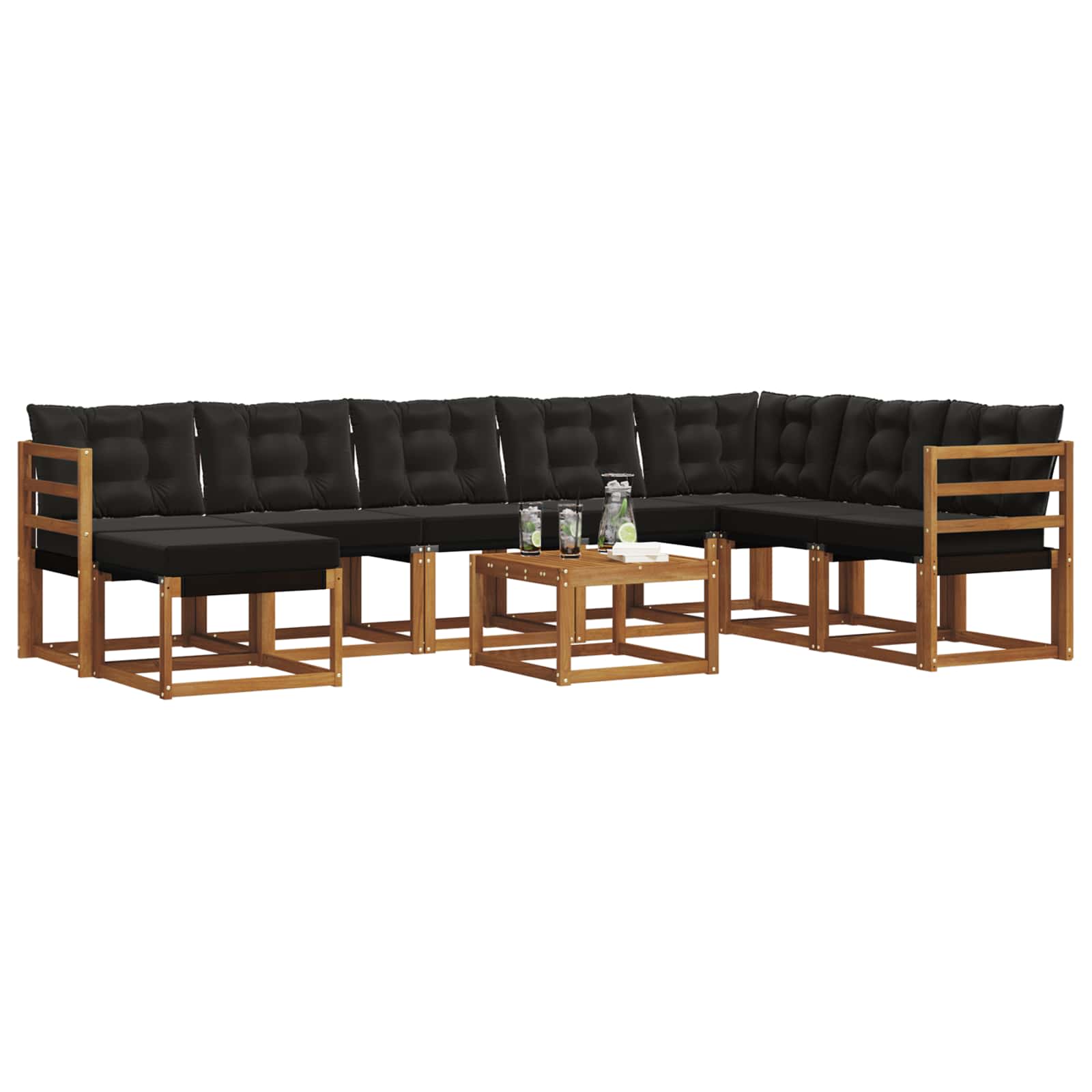 Set vanjskih sofa s jastukom 9 pcs Prirodna i crna