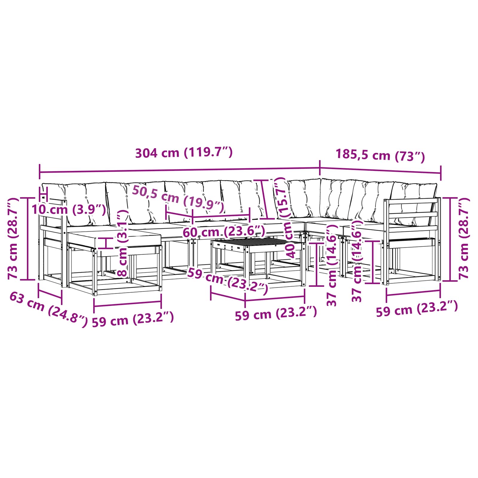 Set vanjskih sofa s jastukom 9 pcs Prirodna i crna