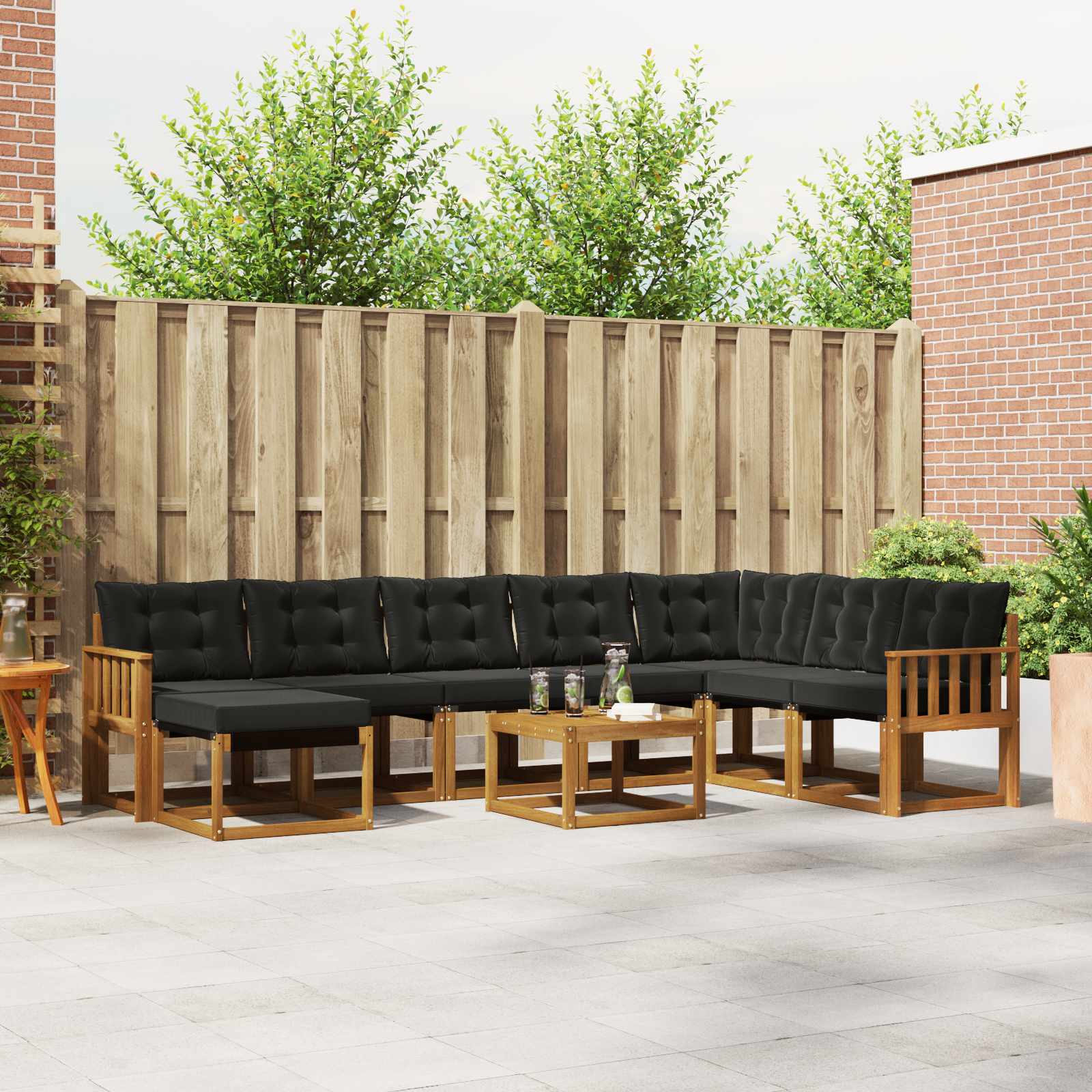 Set vanjskih sofa s jastukom 9 pcs Prirodna i crna