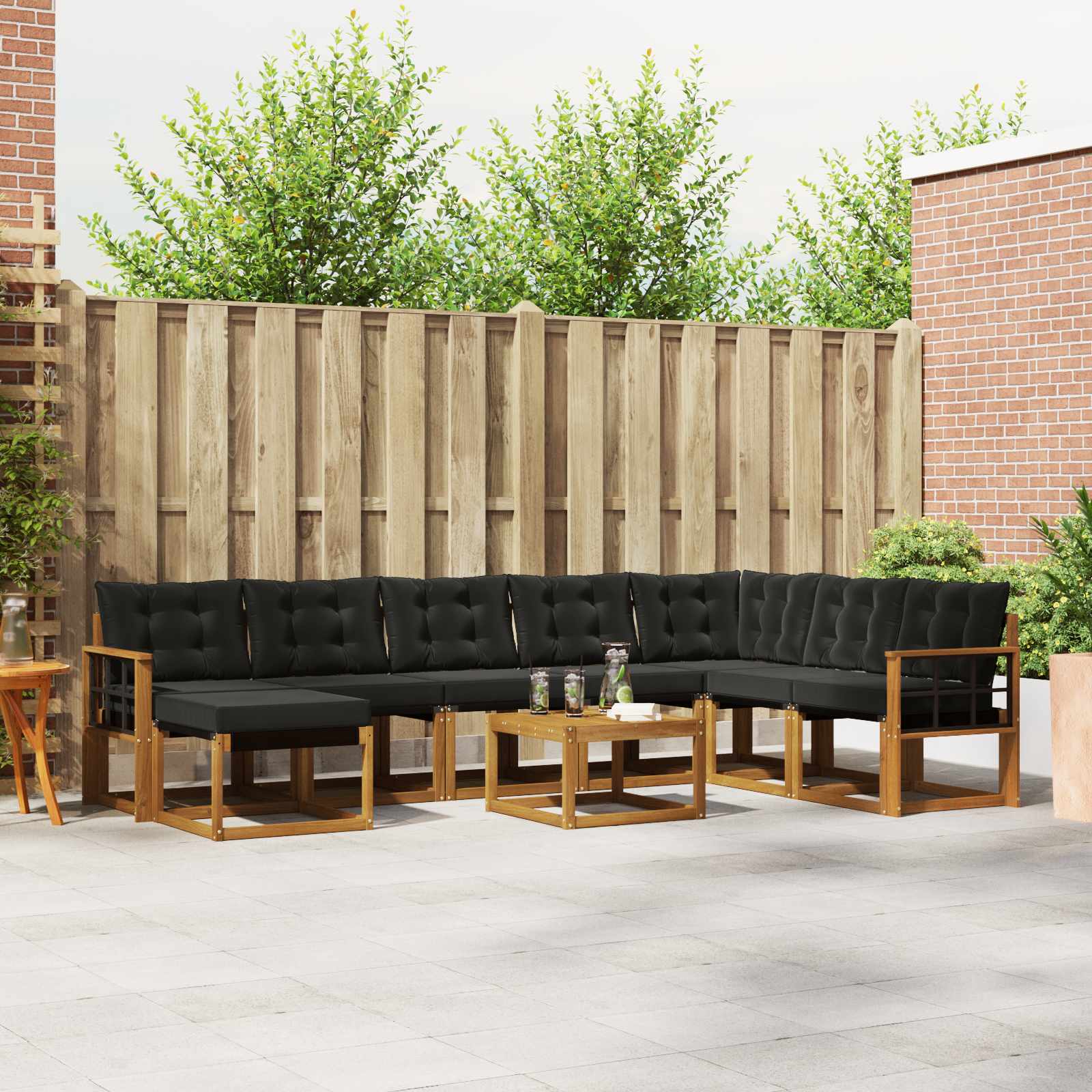 Set vanjskih sofa s jastukom 9 pcs Prirodna i crna
