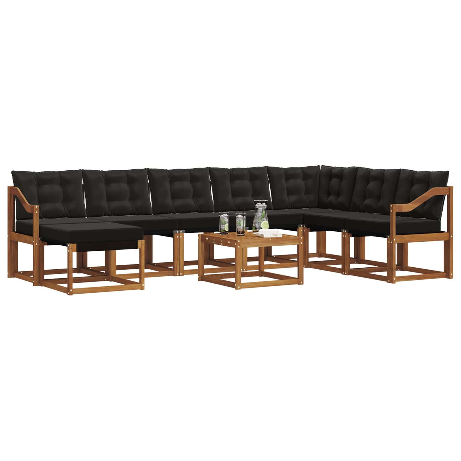 Set vanjskih sofa s jastukom 9 pcs Prirodna i crna