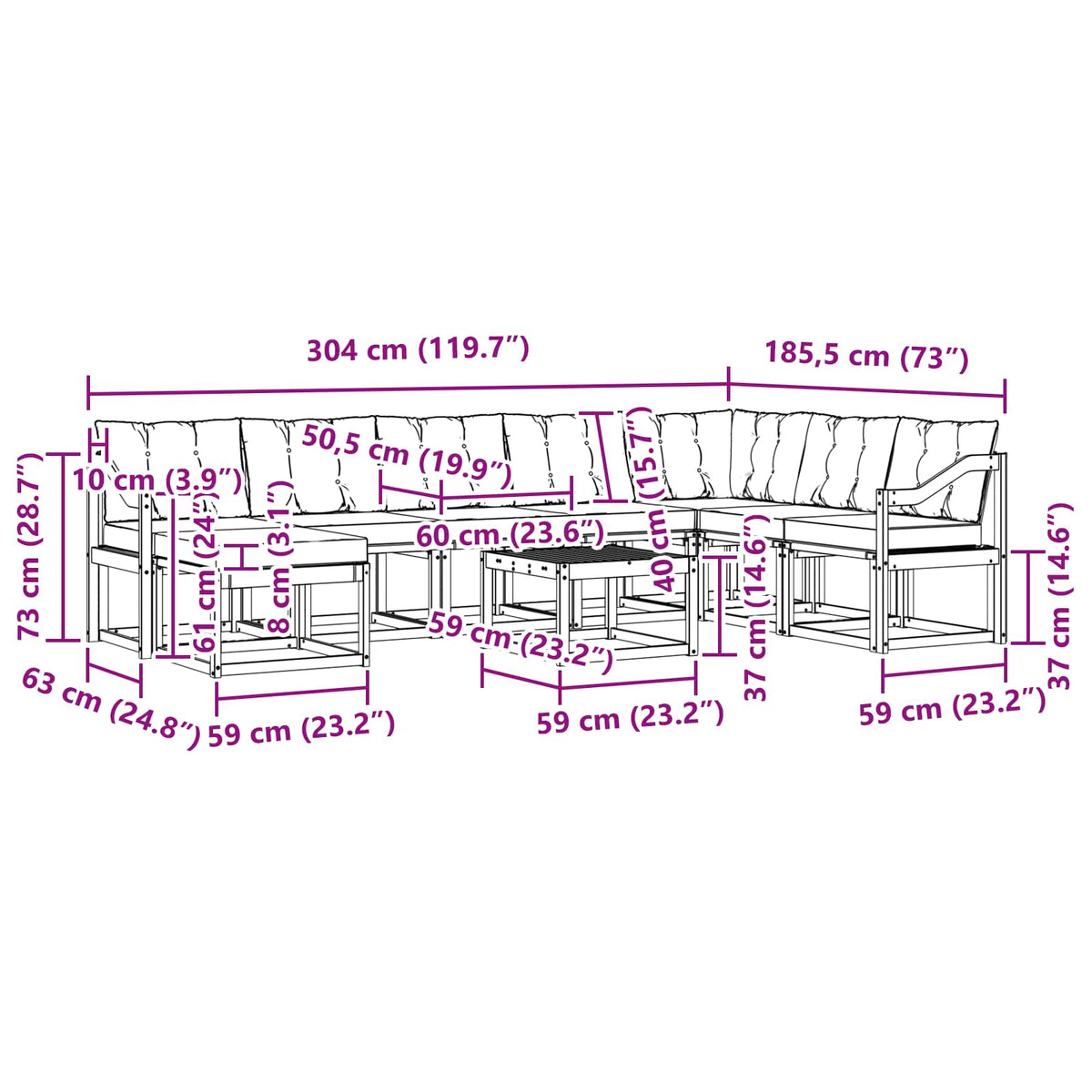 Set vanjskih sofa 9 kom. Prirodna i bež