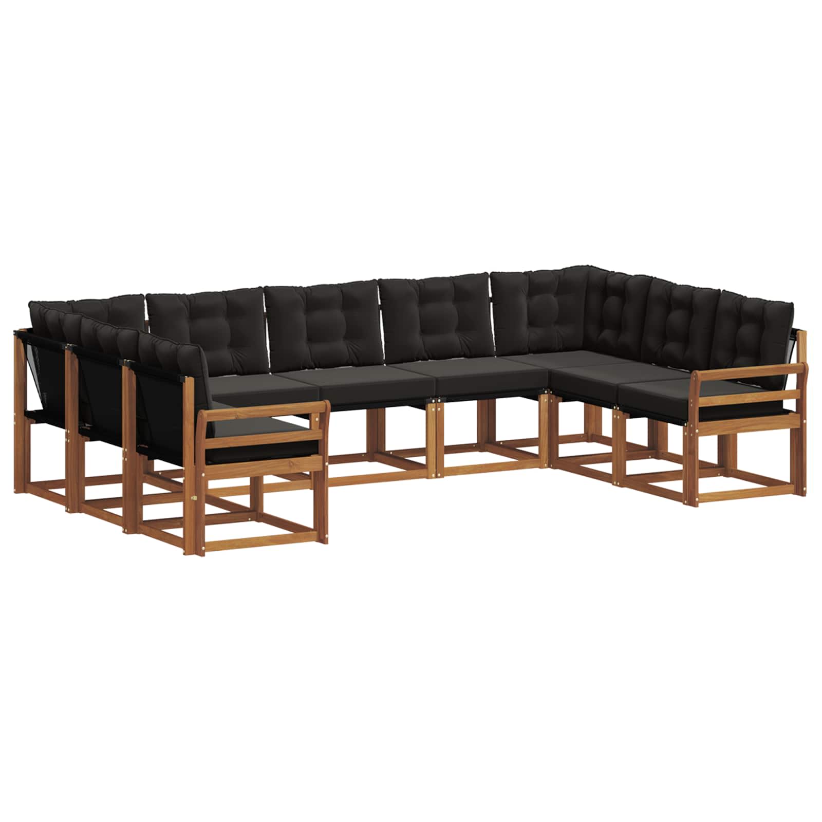 Set vanjskih sofa 9 pcs Prirodna i crna Čvrsto drvo akacije