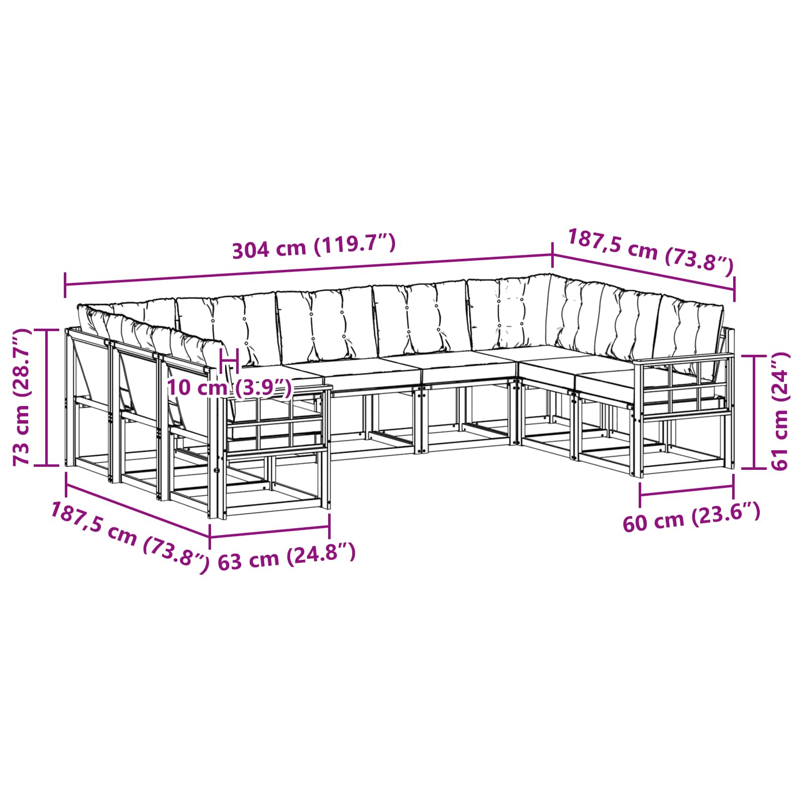 Set vanjskih sofa s jastukom 9 pcs Prirodna i crna