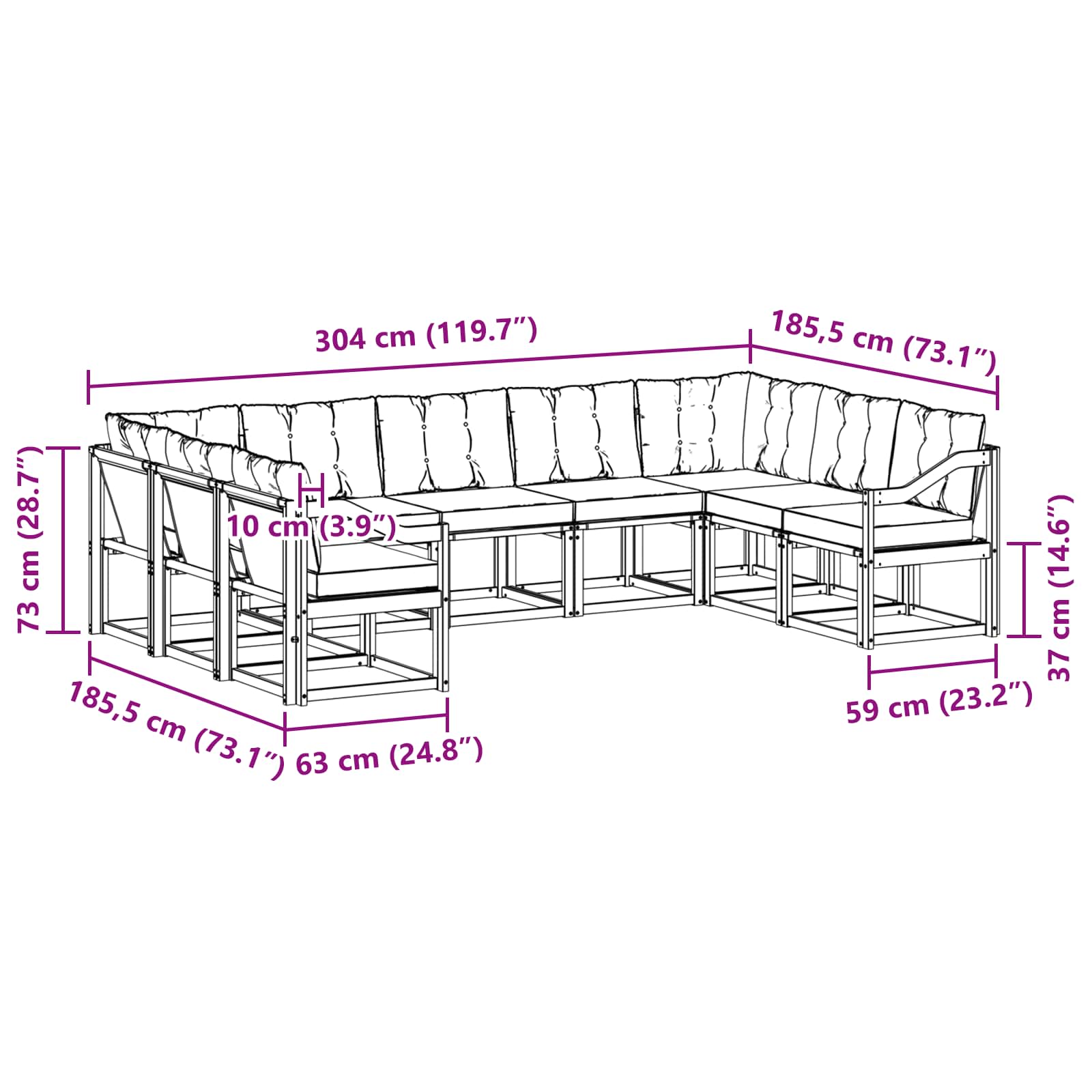 Set vanjskih sofa 9 pcs Prirodna i crna Čvrsto drvo akacije