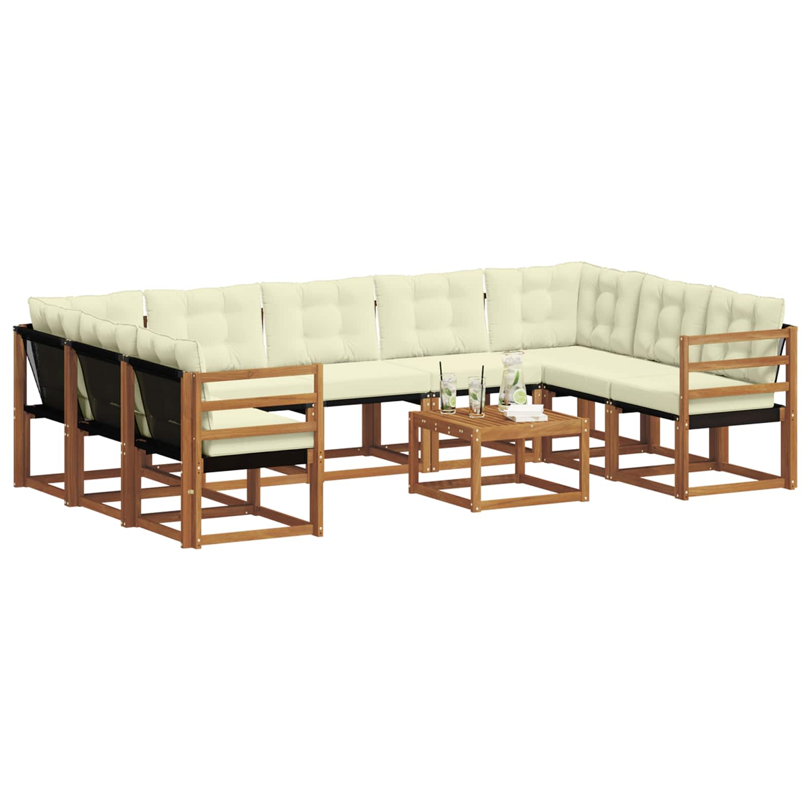 Set vanjskih sofa 10 pcs Prirodna i krem Čvrsto drvo akacije
