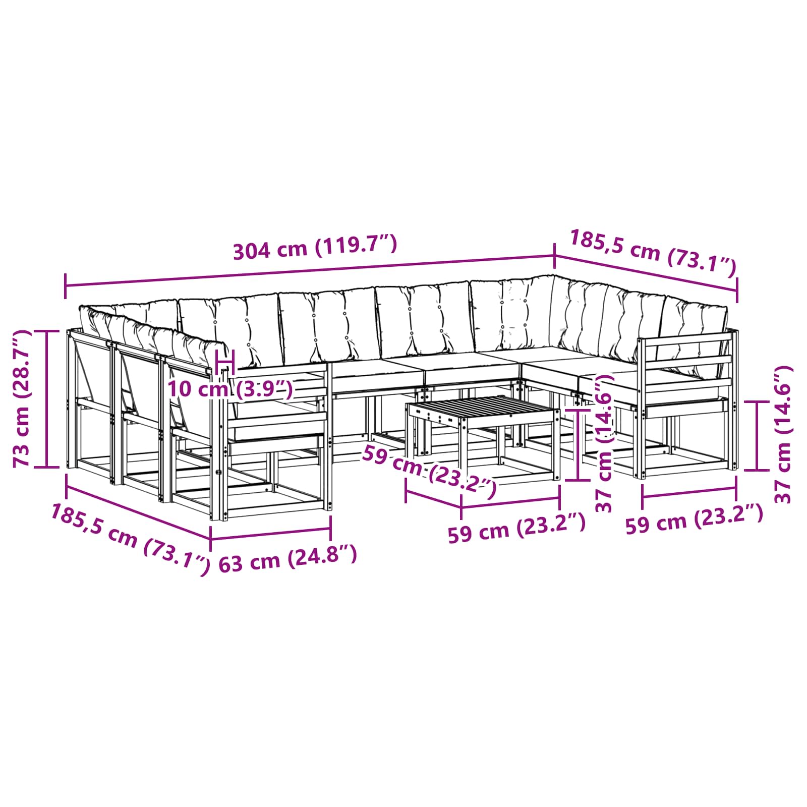 Set vanjskih sofa 10 pcs Prirodna i krem Čvrsto drvo akacije