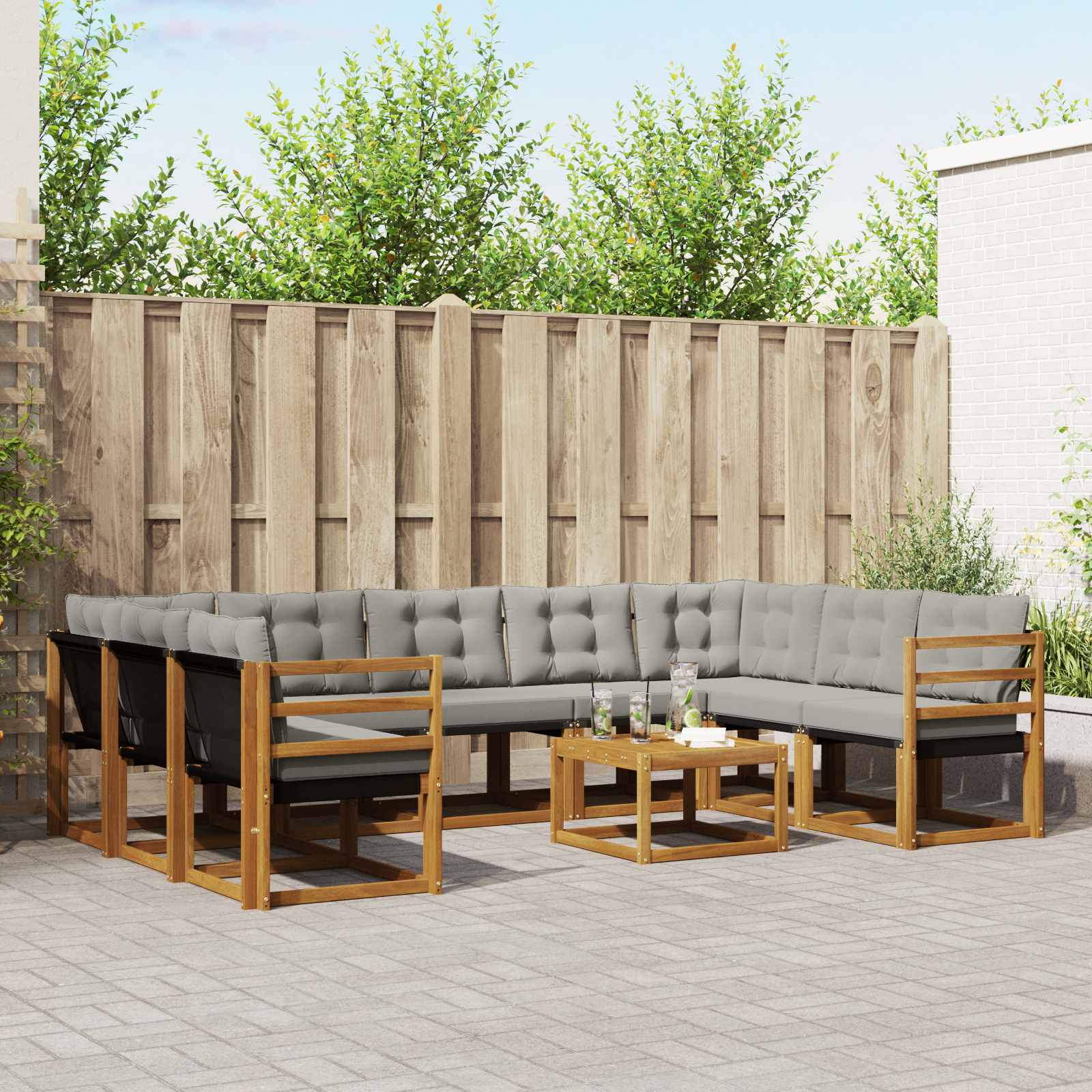 Set vanjskih sofa s jastukom 10 pcs Prirodna i svijetlo siva