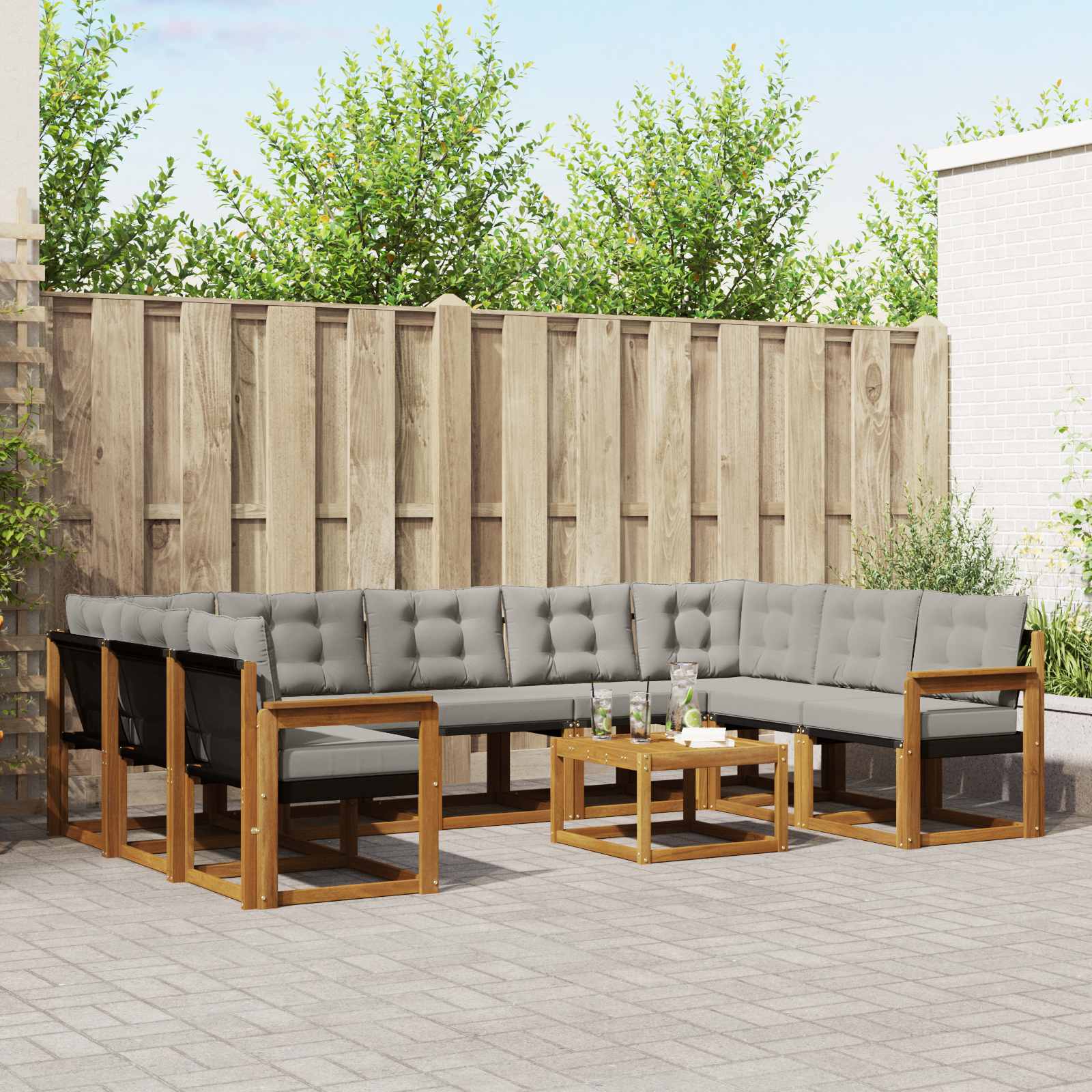 Set vanjskih sofa s jastukom 10 pcs Prirodna i svijetlo siva