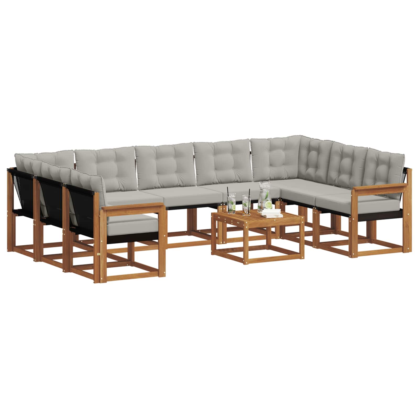 Set vanjskih sofa s jastukom 10 pcs Prirodna i svijetlo siva