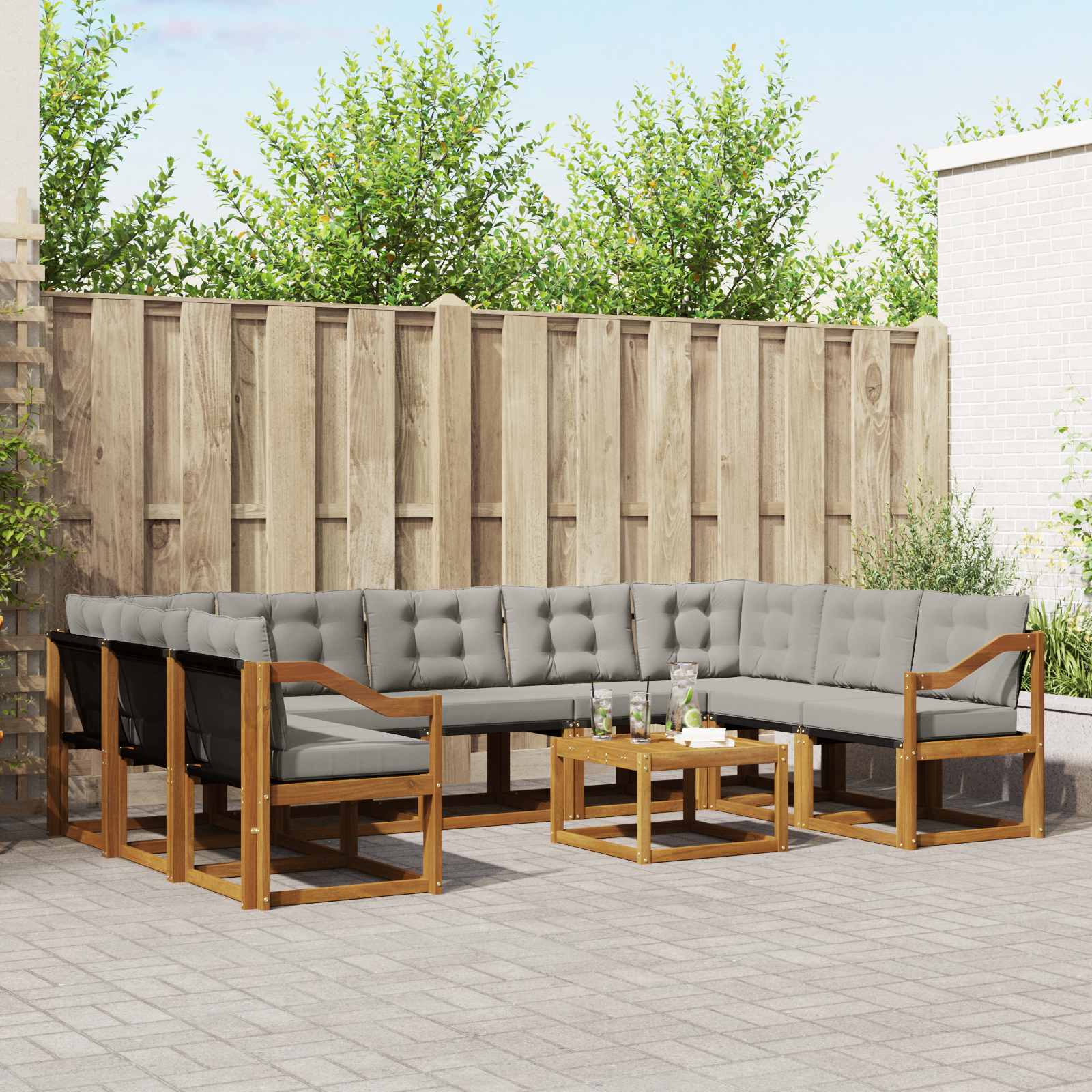 Set vanjskih sofa s jastukom 10 pcs Prirodna i svijetlo siva