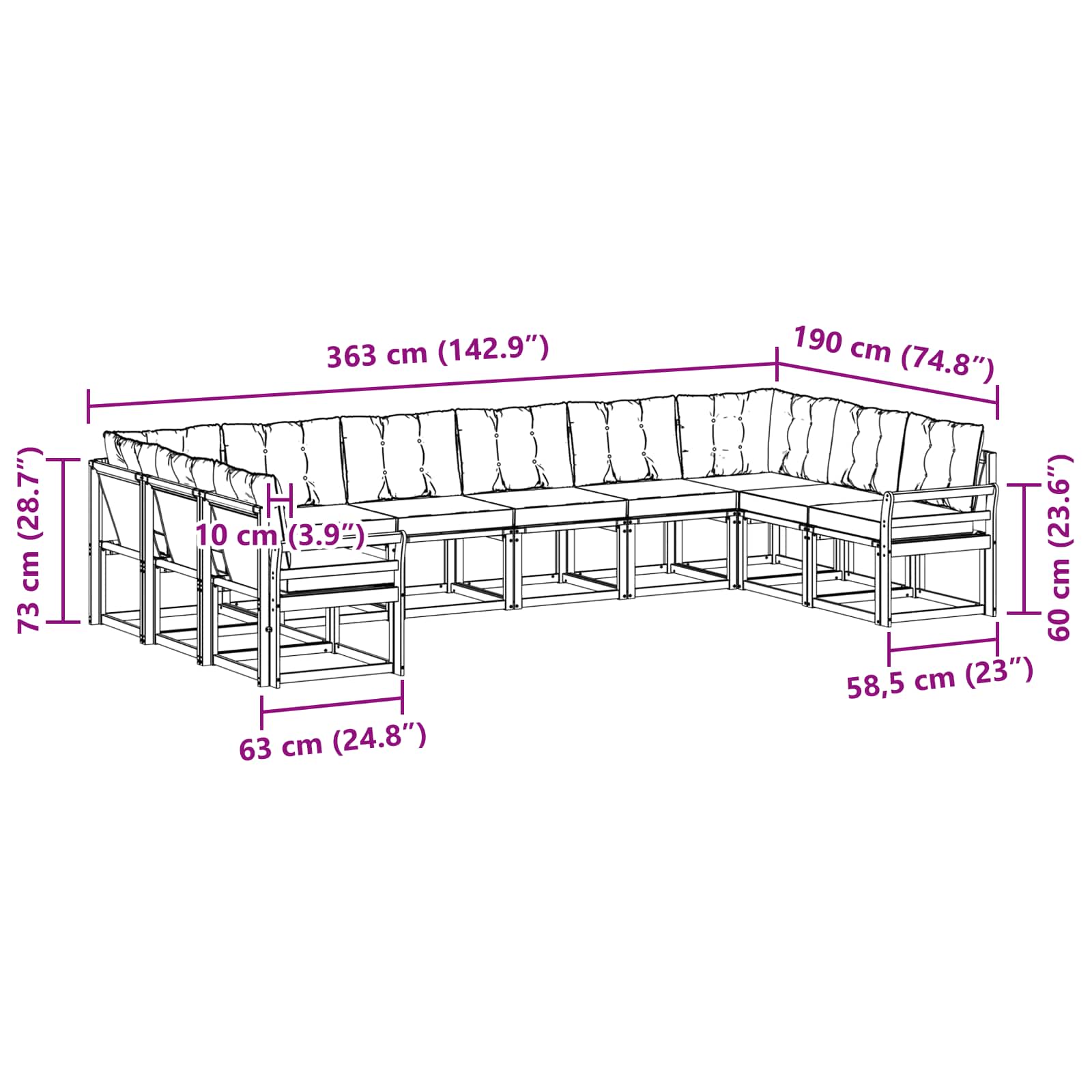 Set vanjskih sofa s jastukom 10 pcs Prirodna i svijetlo siva