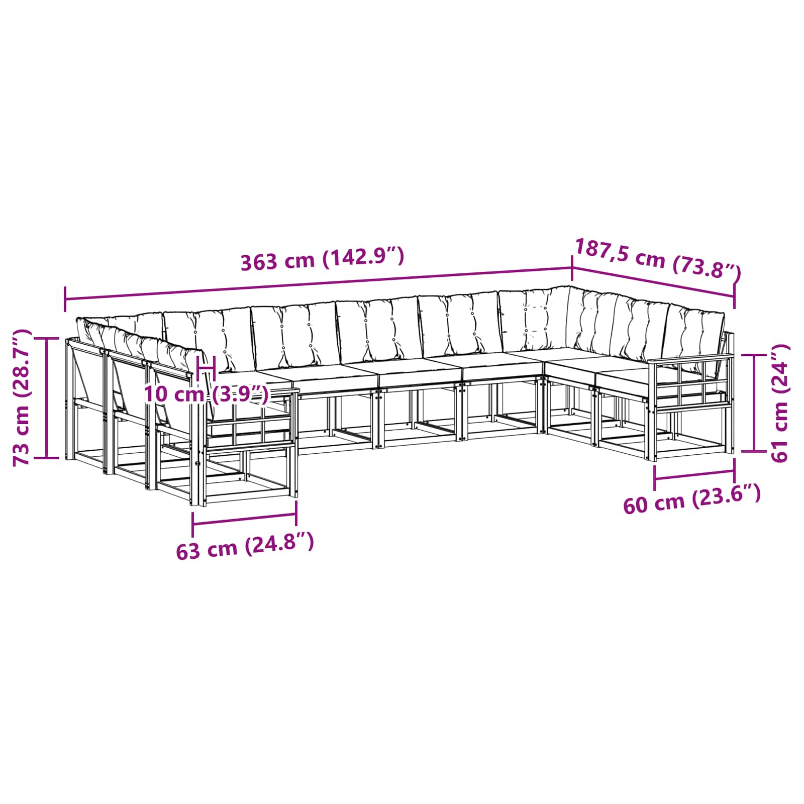 Set vanjskih sofa s jastukom 10 pcs Prirodna i svijetlo siva