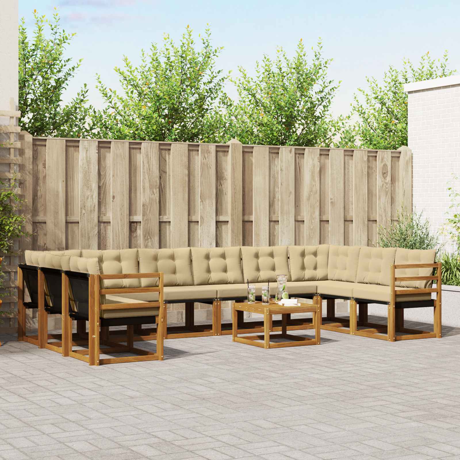 Set vanjskih sofa s jastukom 11 pcs Prirodna i bež