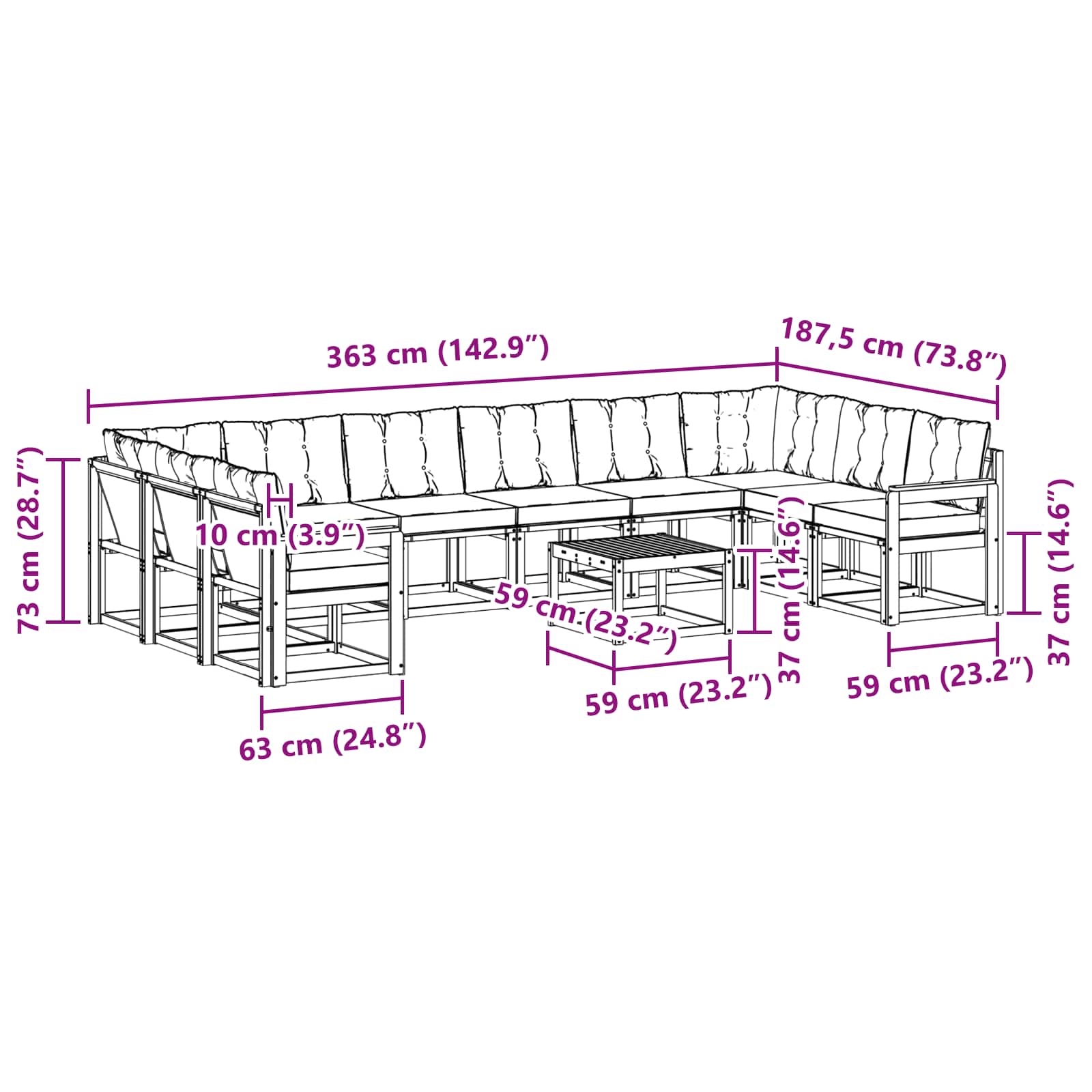 Set vanjskih sofa s jastukom 11 pcs Prirodna i bež
