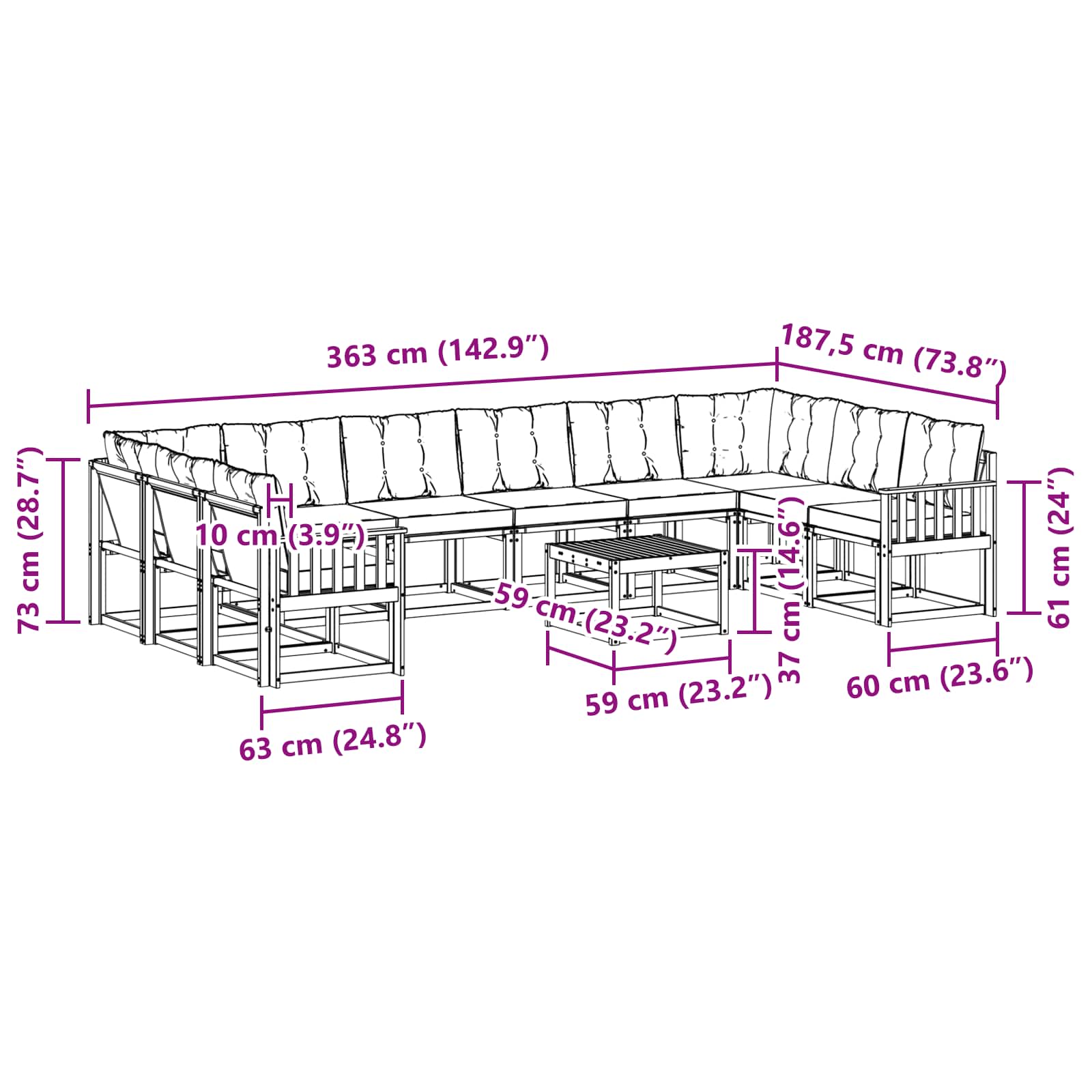 Set vanjskih sofa s jastukom 11 pcs Prirodna i krem