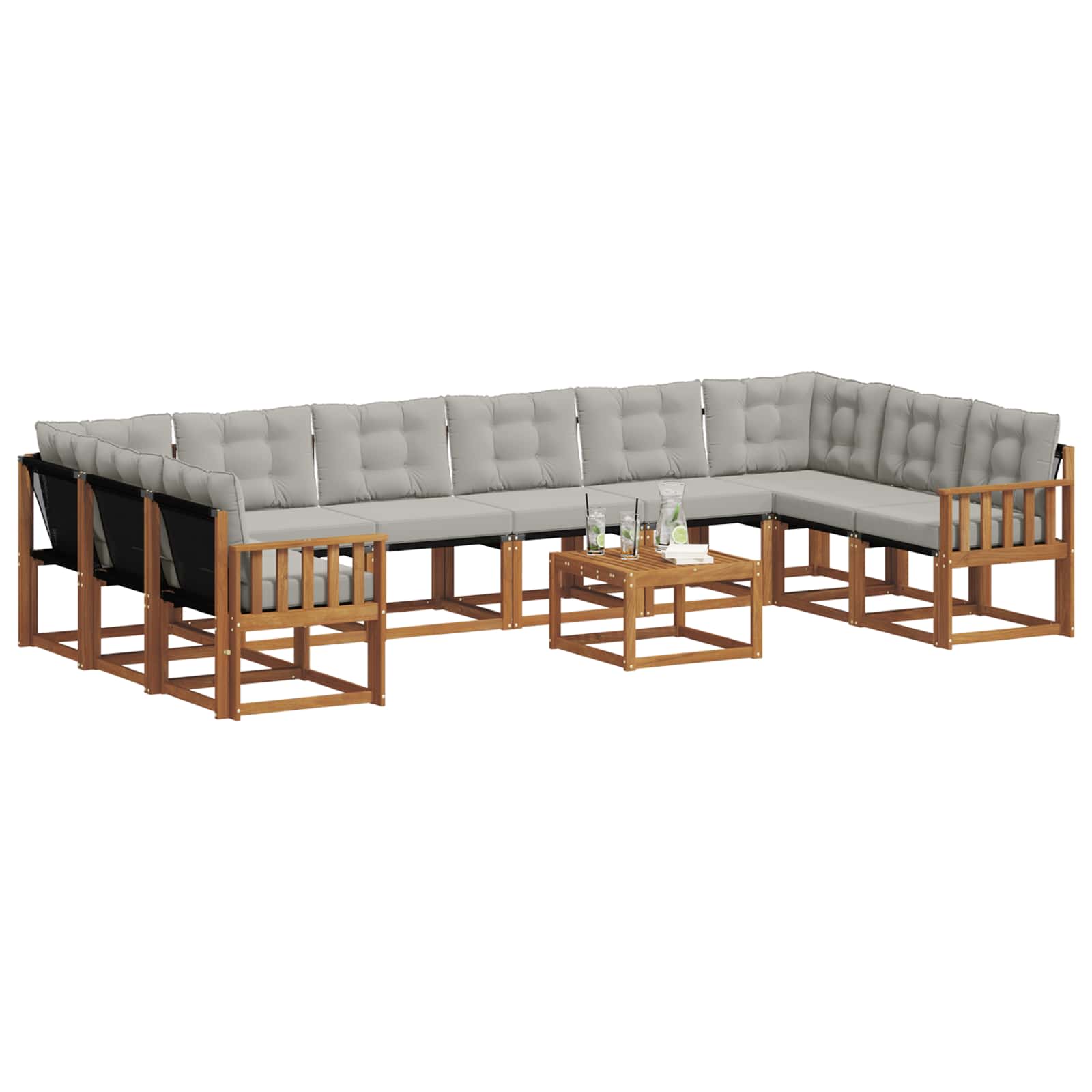 Set vanjskih sofa s jastukom 11 pcs Prirodna i svijetlo siva