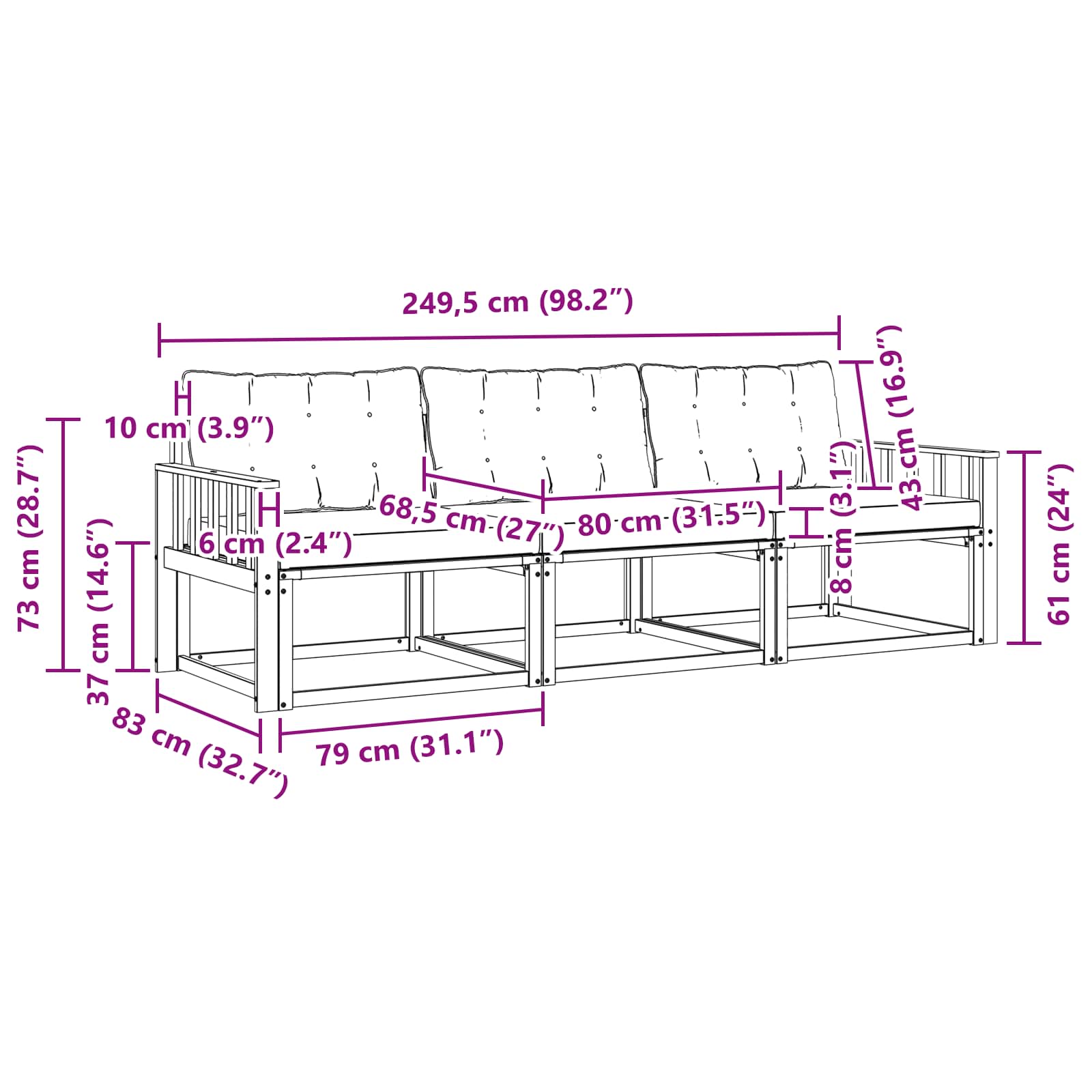 Set vanjskih sofa s jastukom 3 pcs Prirodna i krem