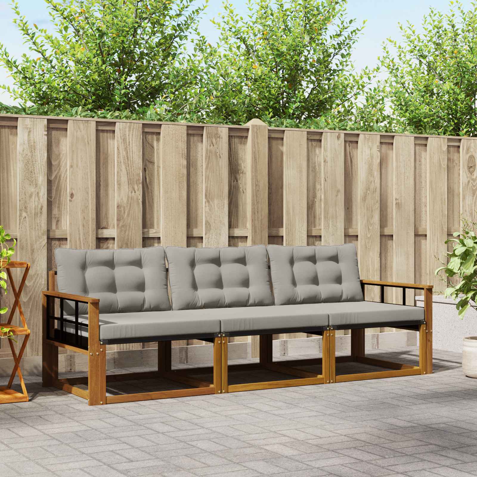 Set vanjskih sofa s jastukom 3 pcs Prirodna i svijetlo siva
