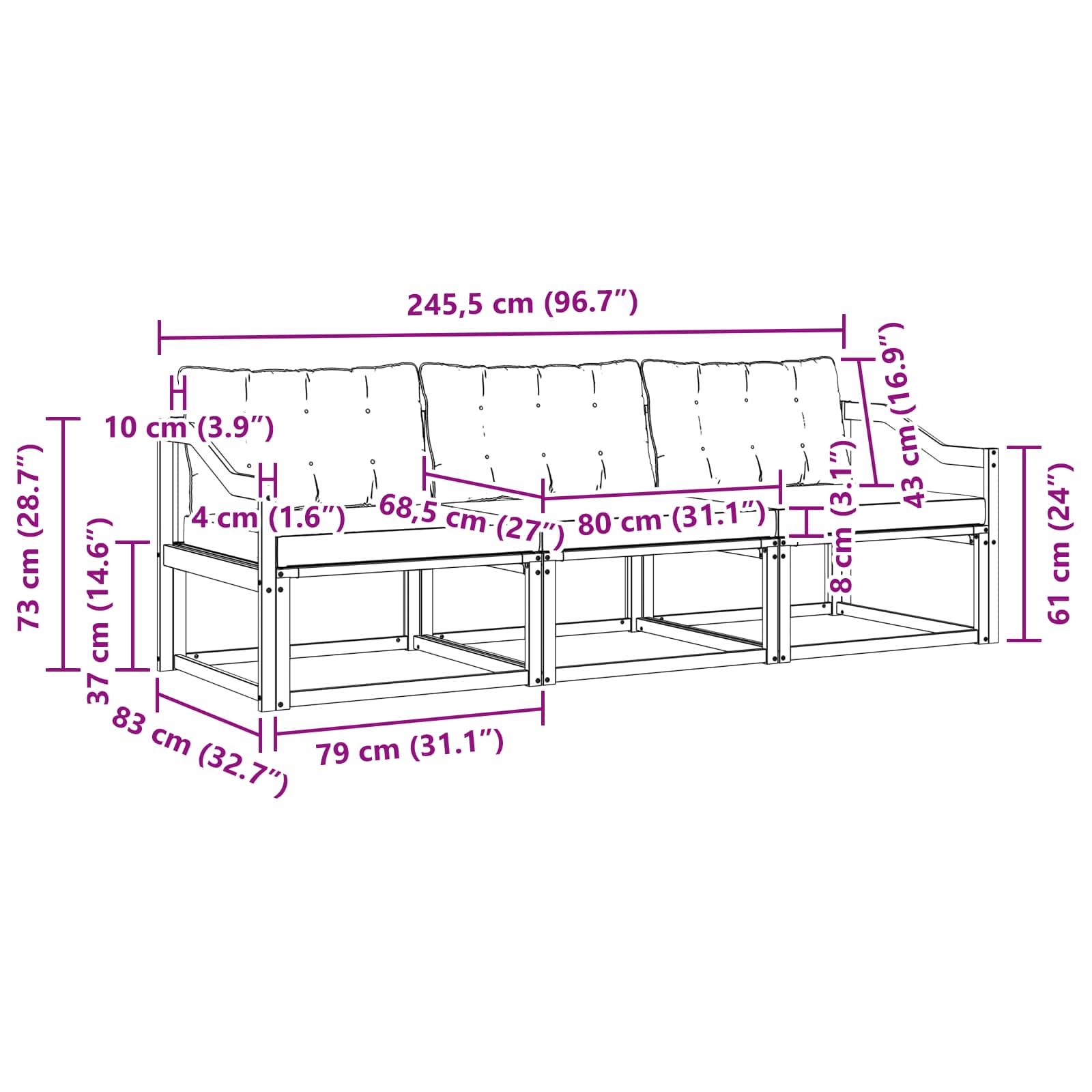 Set vanjskih sofa s jastukom 3 pcs Prirodna i svijetlo siva