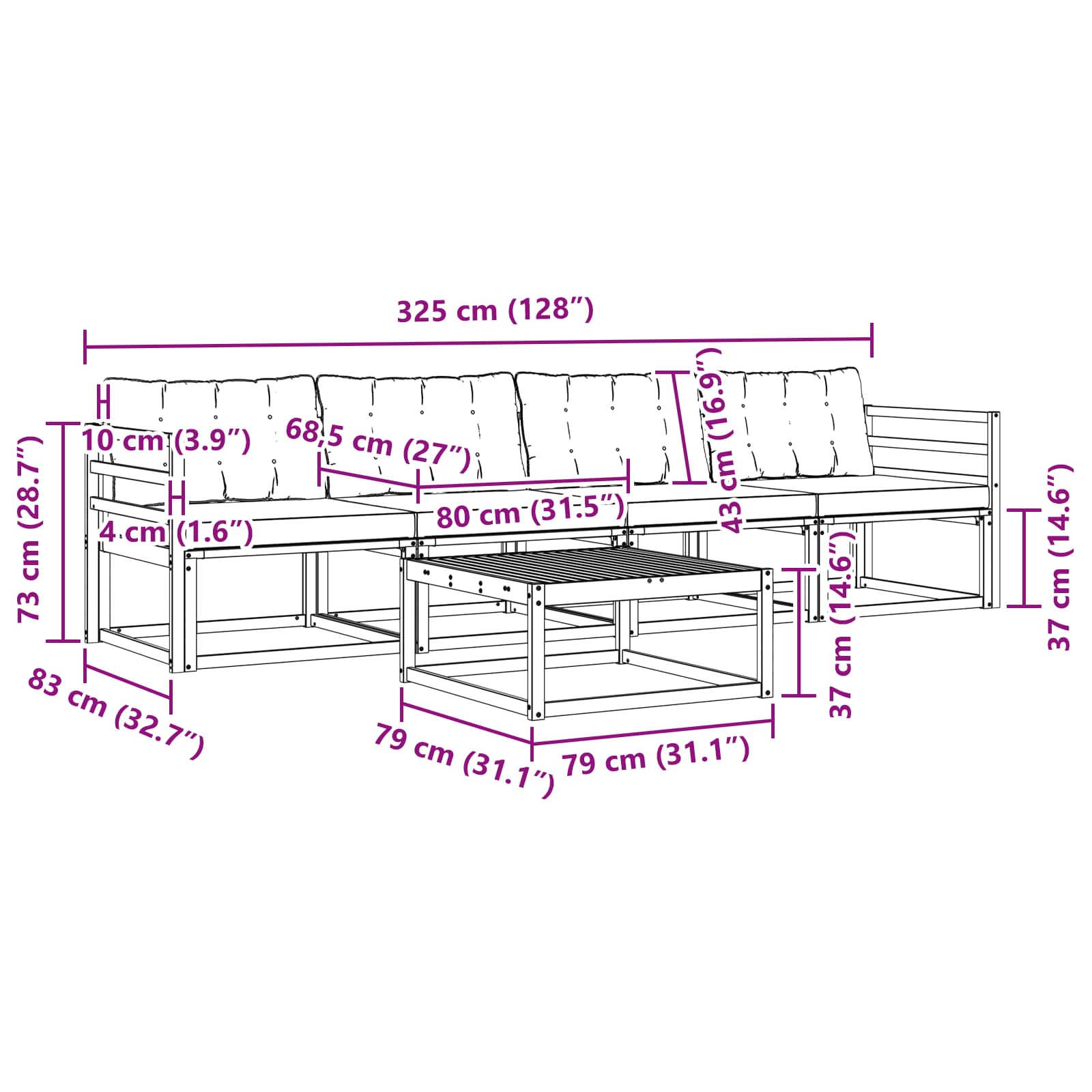 Set vanjskih sofa s jastukom 5 pcs Prirodna i crna