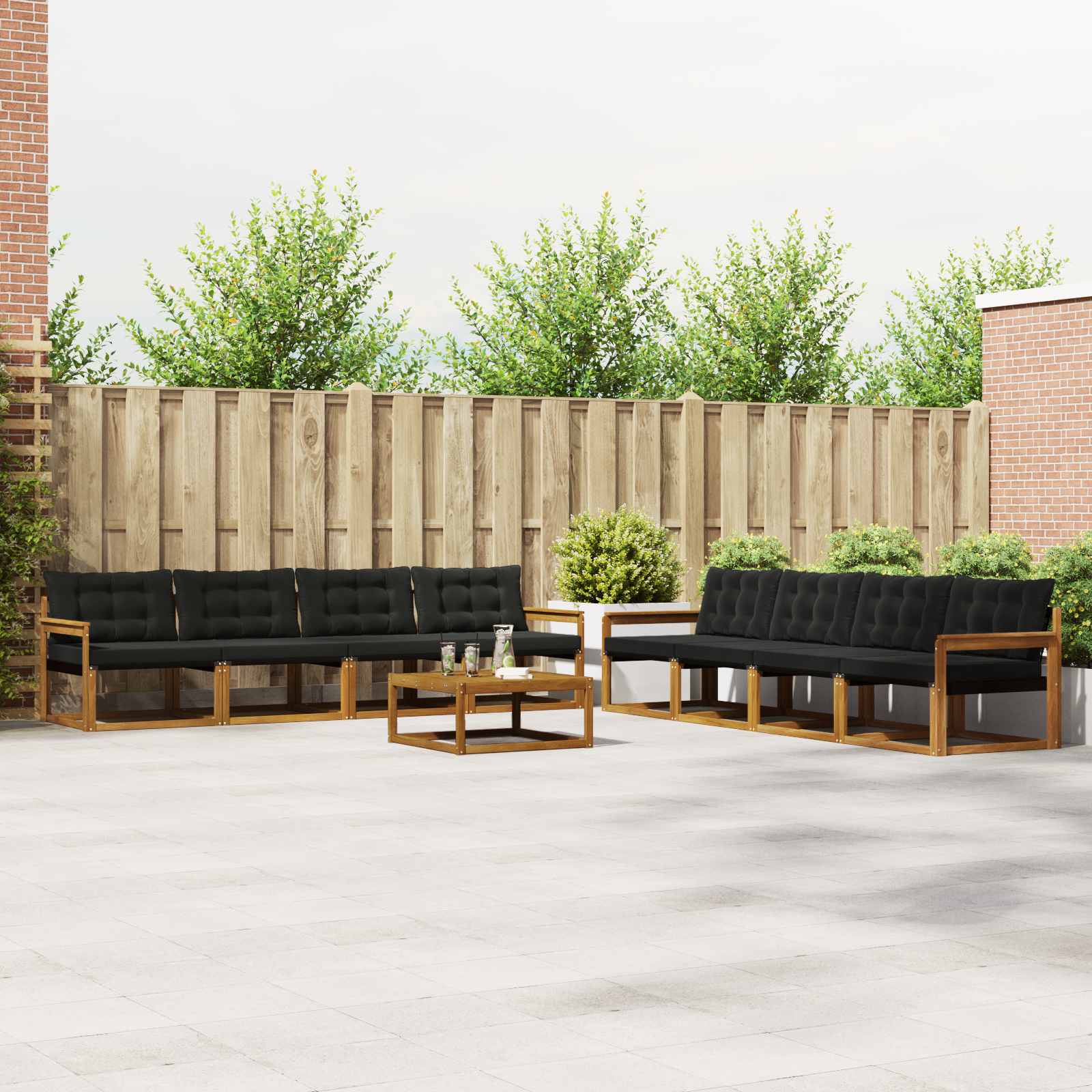 Set vanjskih sofa s jastukom 9 pcs Prirodna i crna