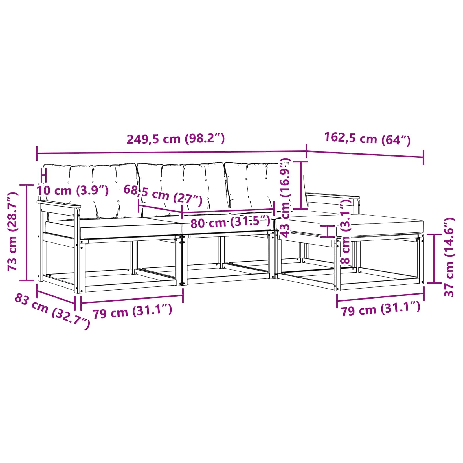 Set vanjskih sofa s jastukom 4 pcs Prirodna i crna