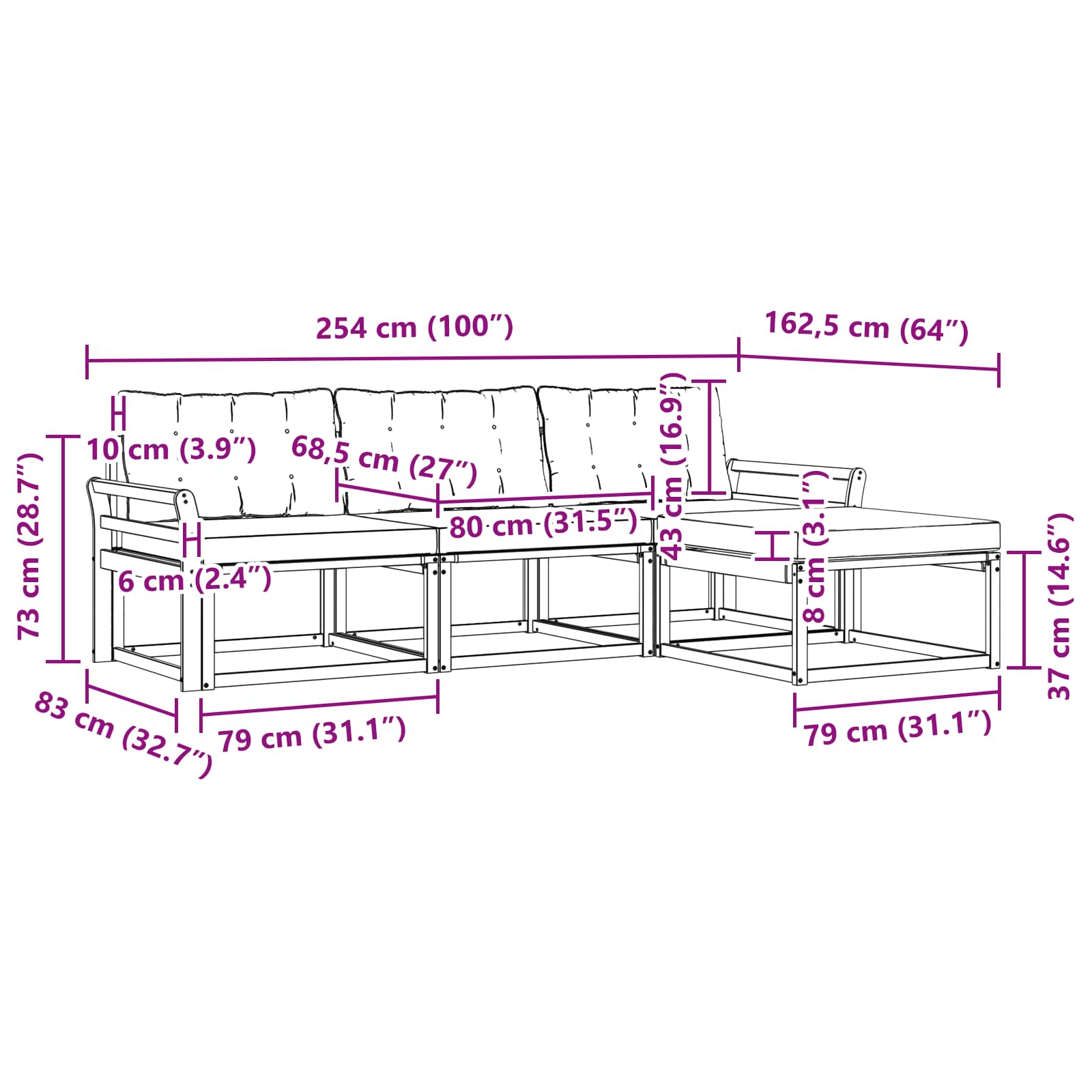 Set vanjskih sofa s jastukom 4 pcs Prirodna i crna