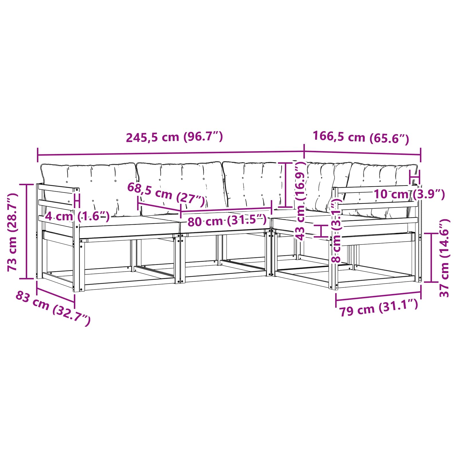 Set vanjskih sofa s jastukom 4 pcs Prirodna i crna