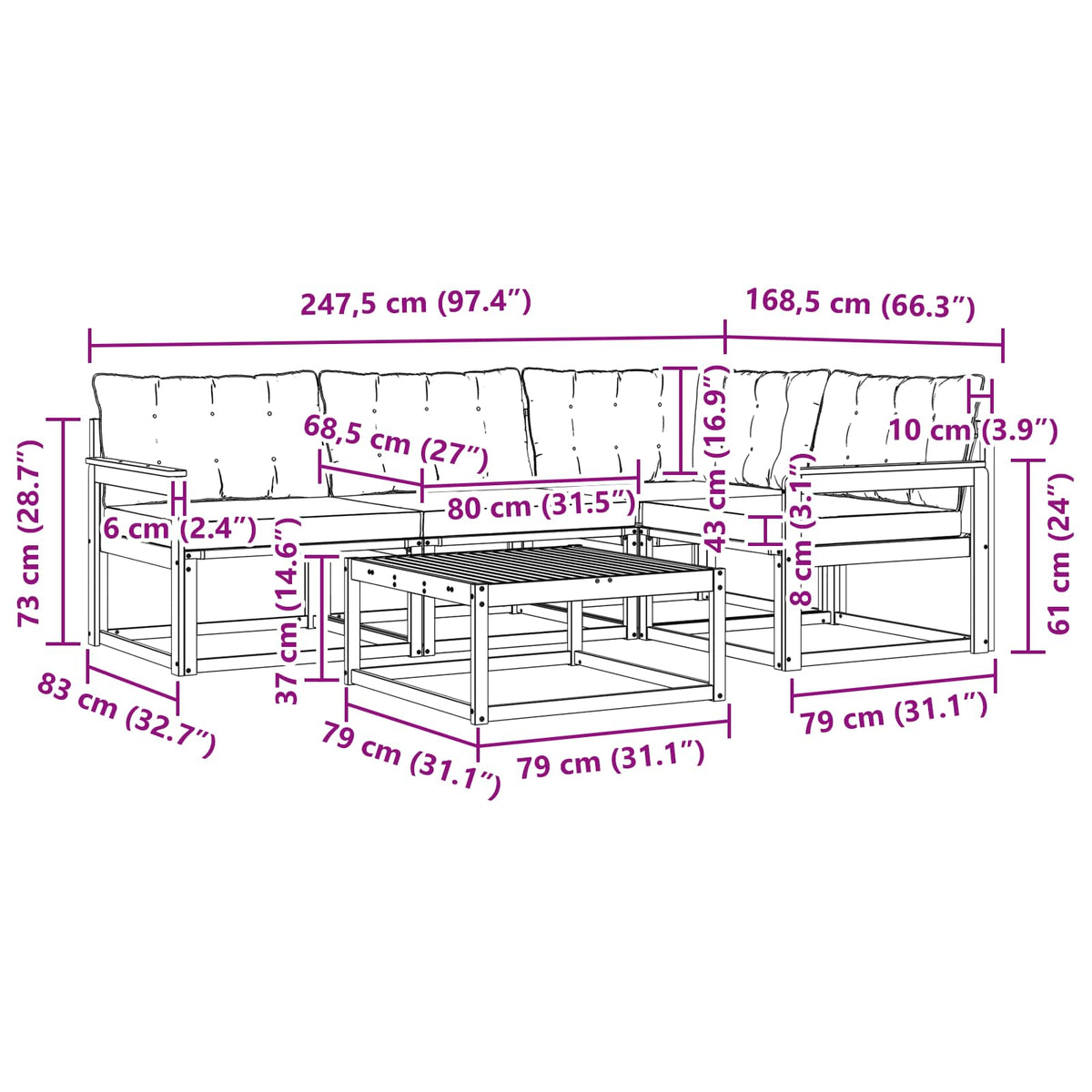 Set vanjskih sofa 5 kom. Prirodna i bež