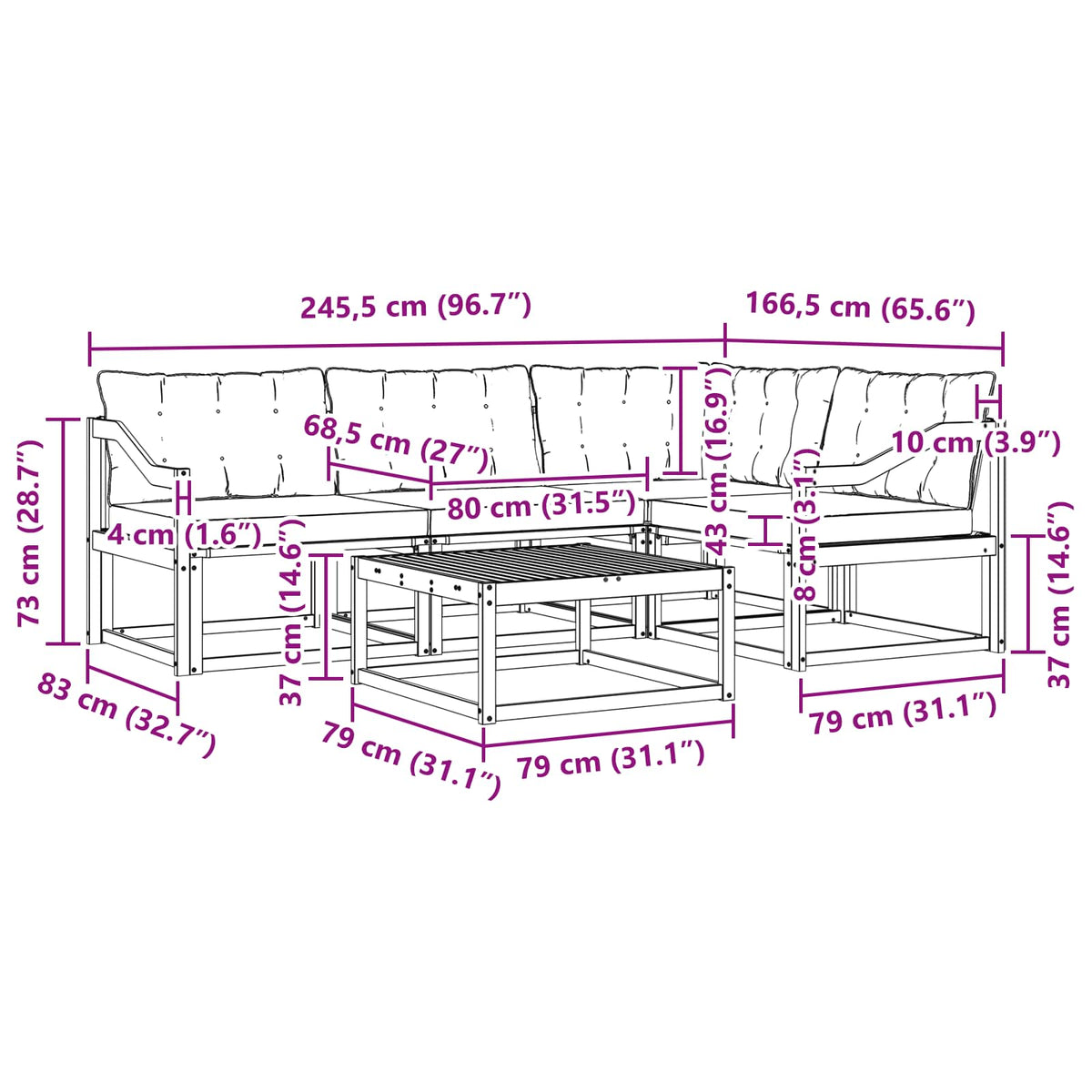 Set vanjskih sofa 5 kom. Prirodna i crna