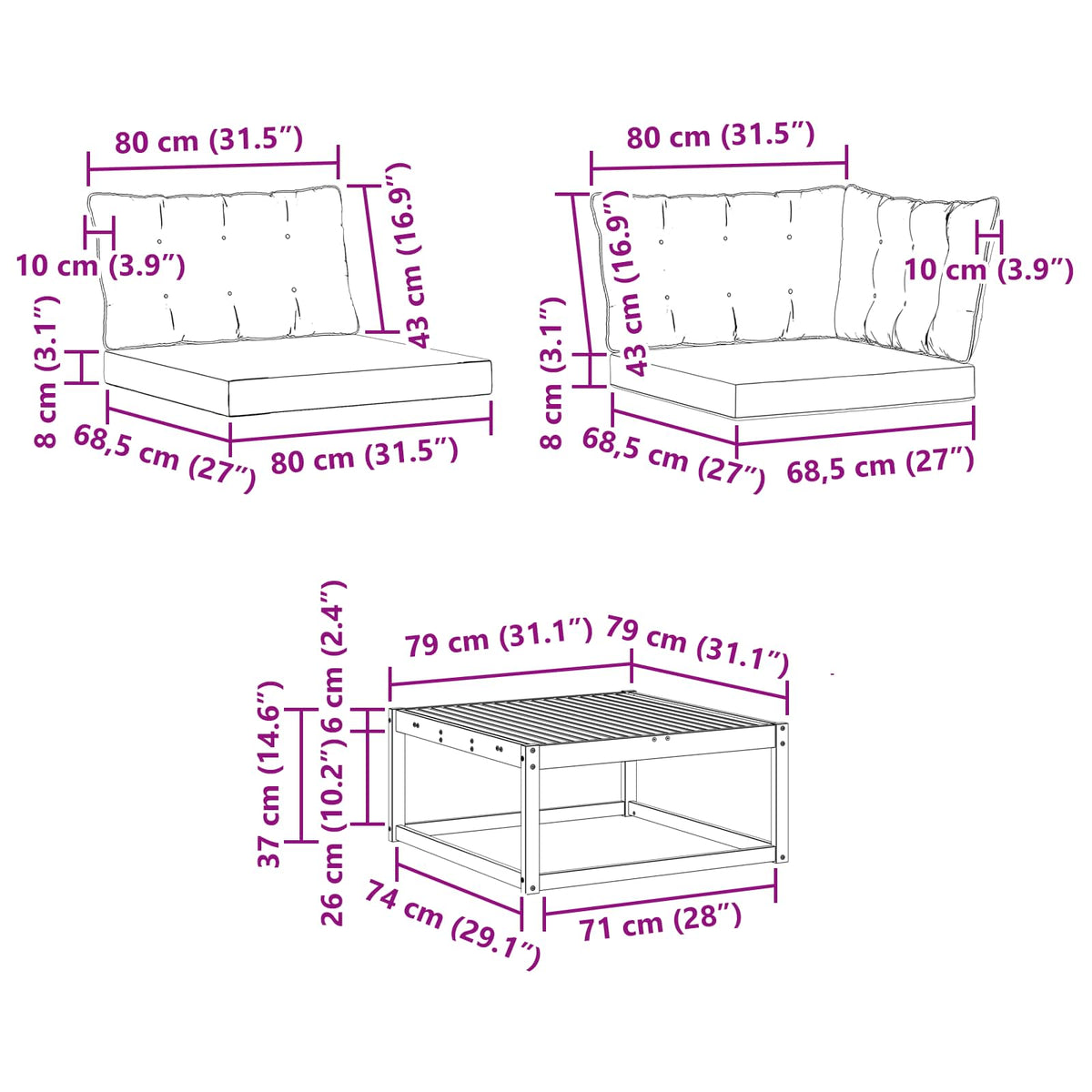 Set vanjskih sofa 5 kom. Prirodna i crna
