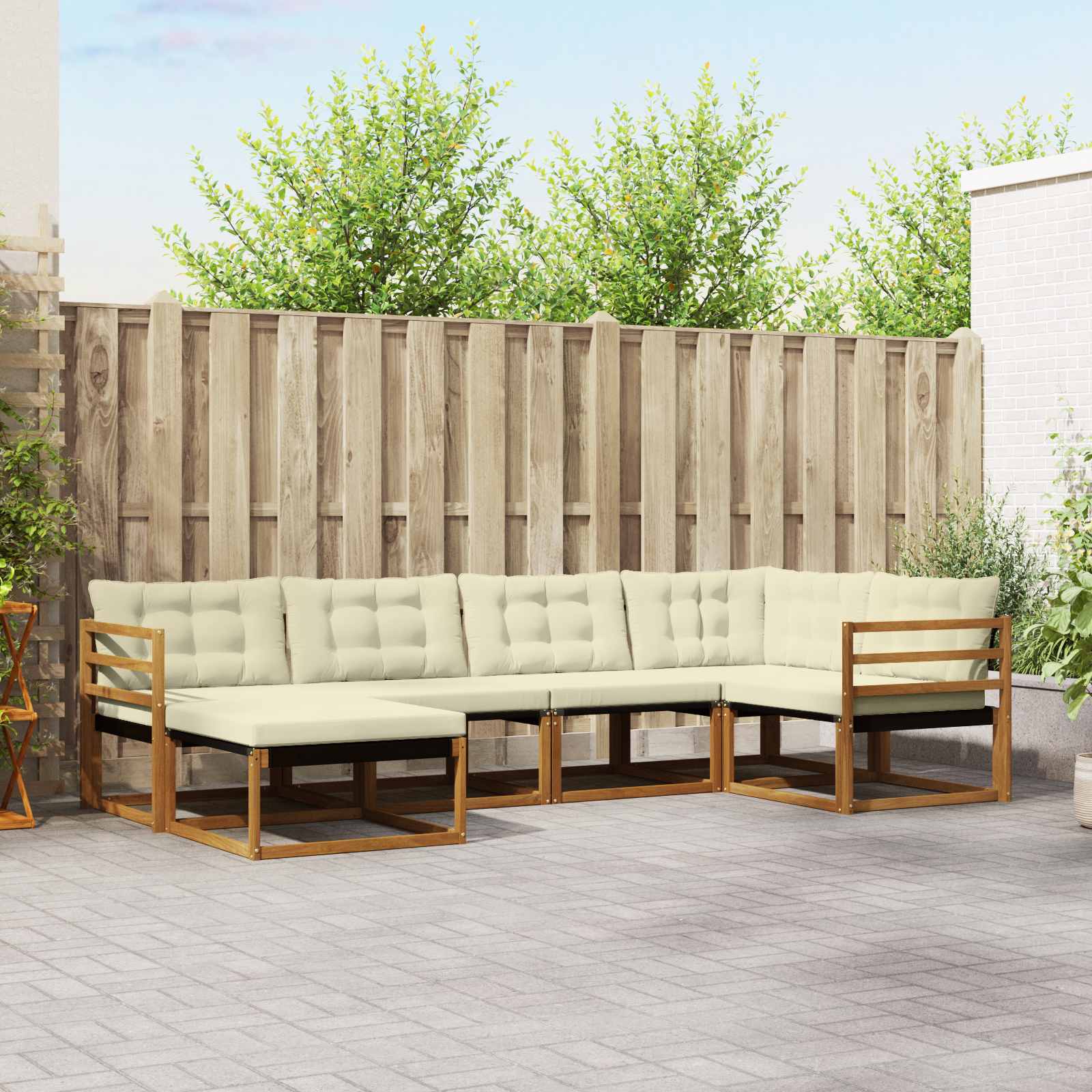 Set vanjskih sofa 6 kom. Prirodna i krem Čvrsto drvo akacije