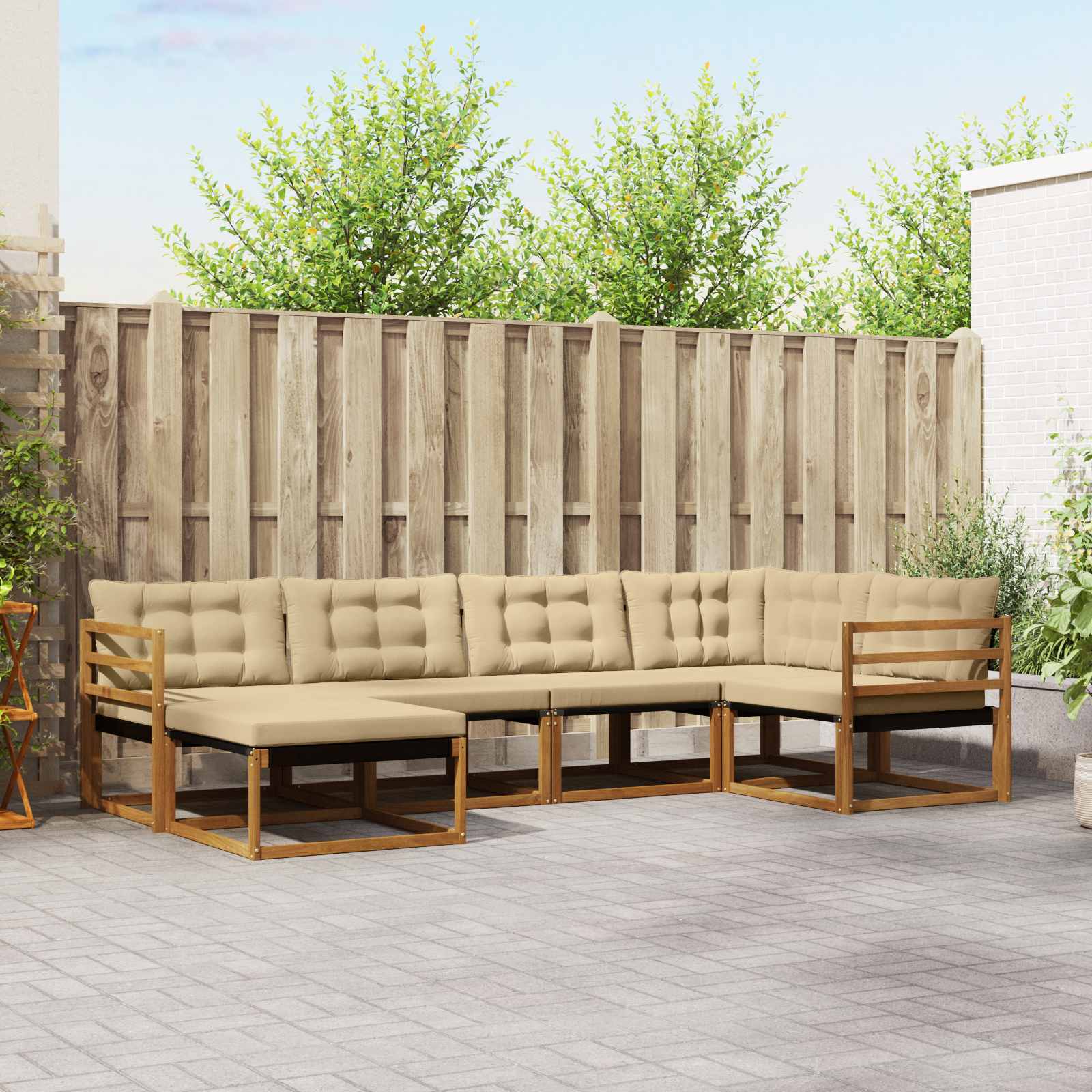Set vanjskih sofa 6 kom. Prirodna i bež Čvrsto drvo akacije