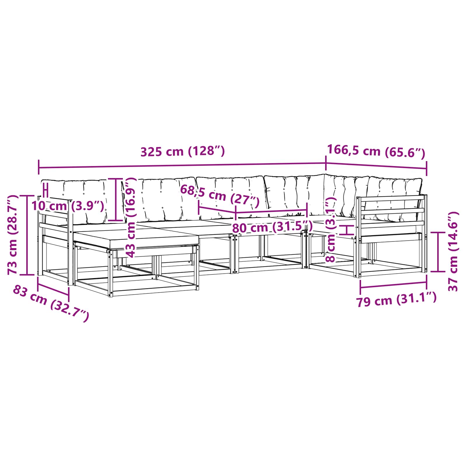 Set vanjskih sofa 6 kom. Prirodna i bež Čvrsto drvo akacije
