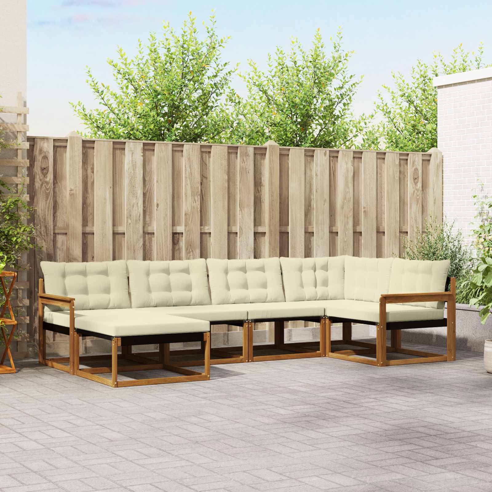 Set vanjskih sofa 6 kom. Prirodna i krem Čvrsto drvo akacije